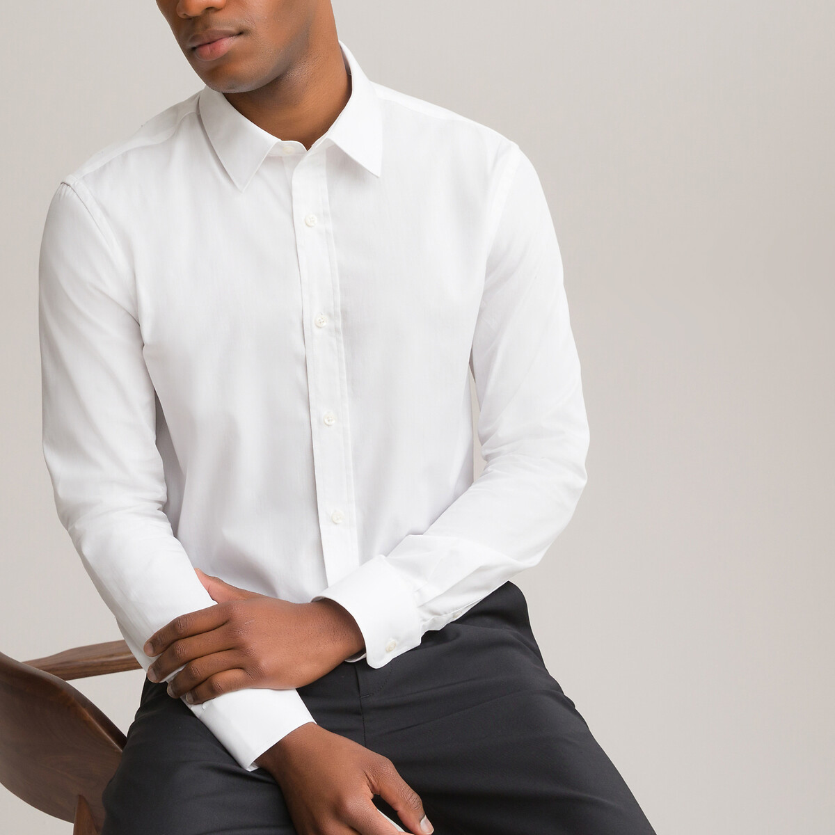 Les Signatures - Cotton Slim Fit Shirt with Spread Collar