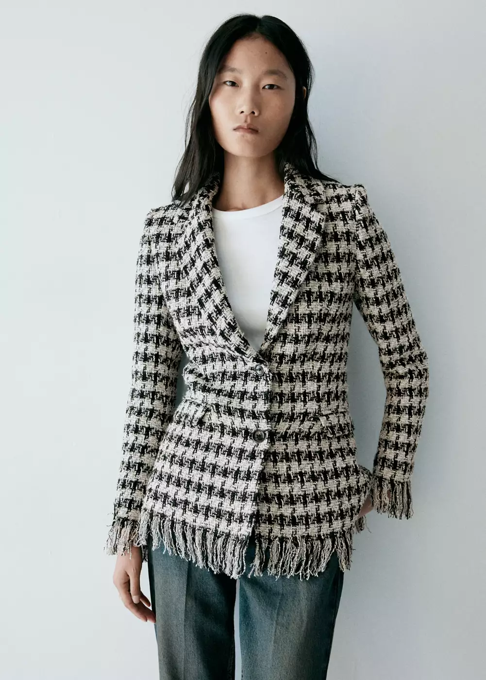 Blazer pied-de-poule effiloché, MANGO