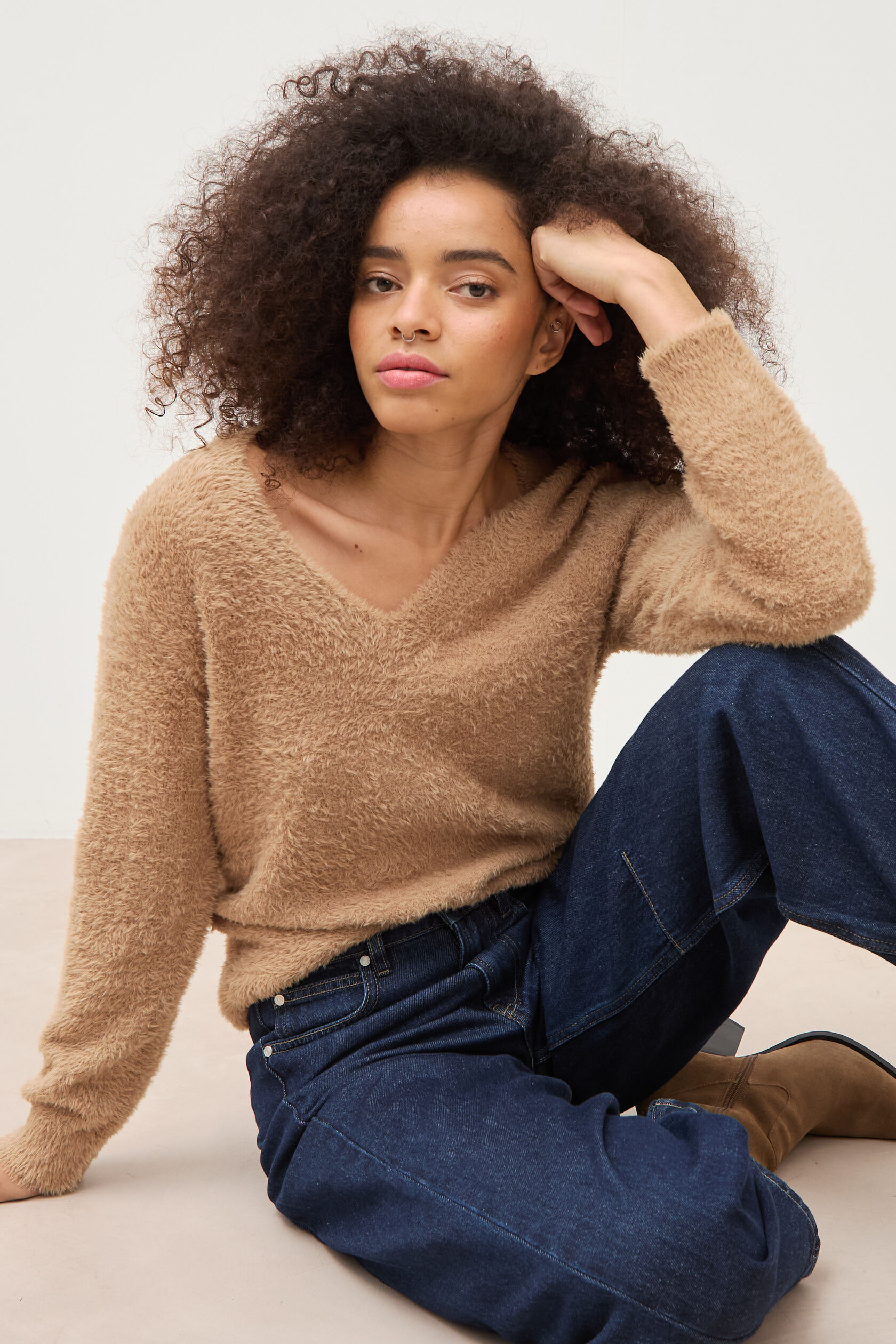 Pull droit col v manches longues, BONOBO