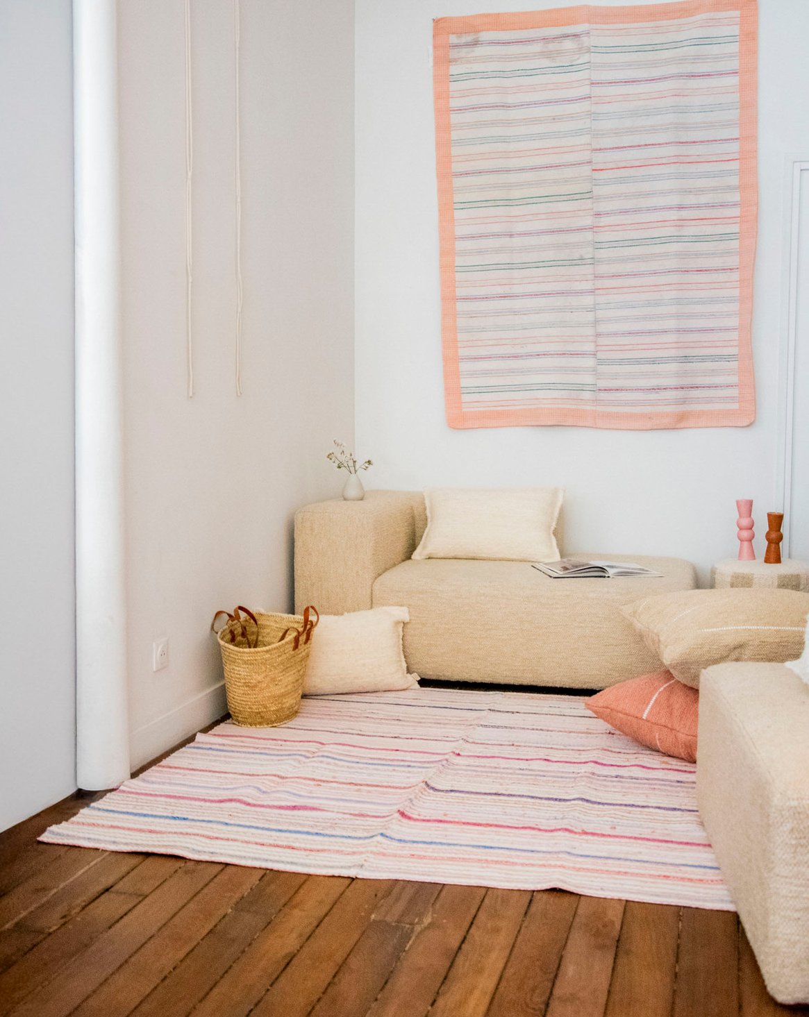 Tapis à petites rayures colorées Olivier N°127 - Bon état, DEBONGOUT
