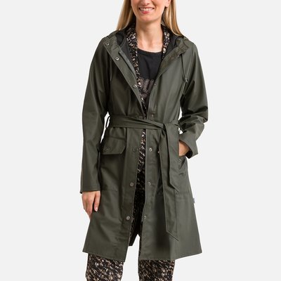 Unisex Curve Long Trench Coat with Belt and Zip Fastening RAINS