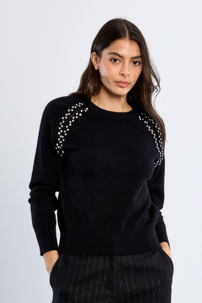 Pull en maille, broderies ajourées et clous, LILI SIDONIO