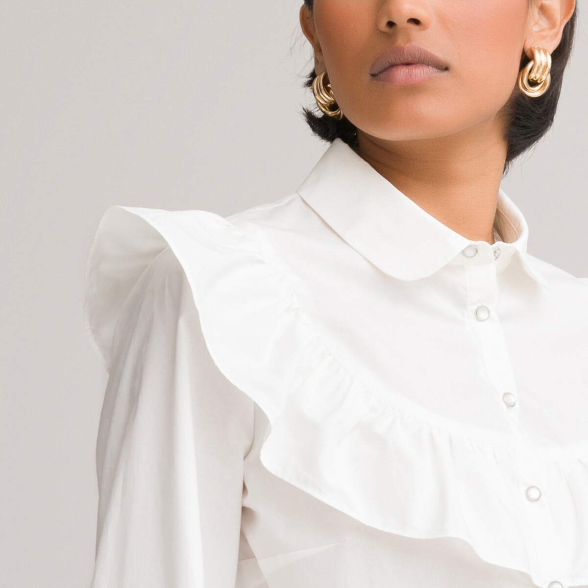turn around Show Inhibit Cotton shirt with ruffled peter pan collar La Redoute Collections | La  Redoute