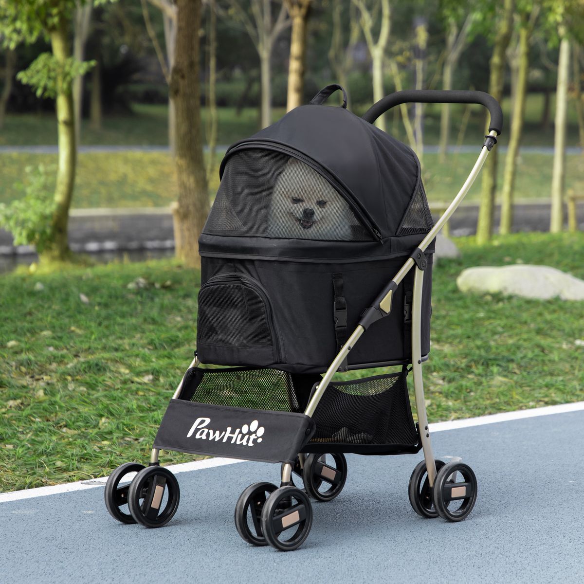 Poussette pliable pour chien chat nacelle amovible 2 en 1 noir