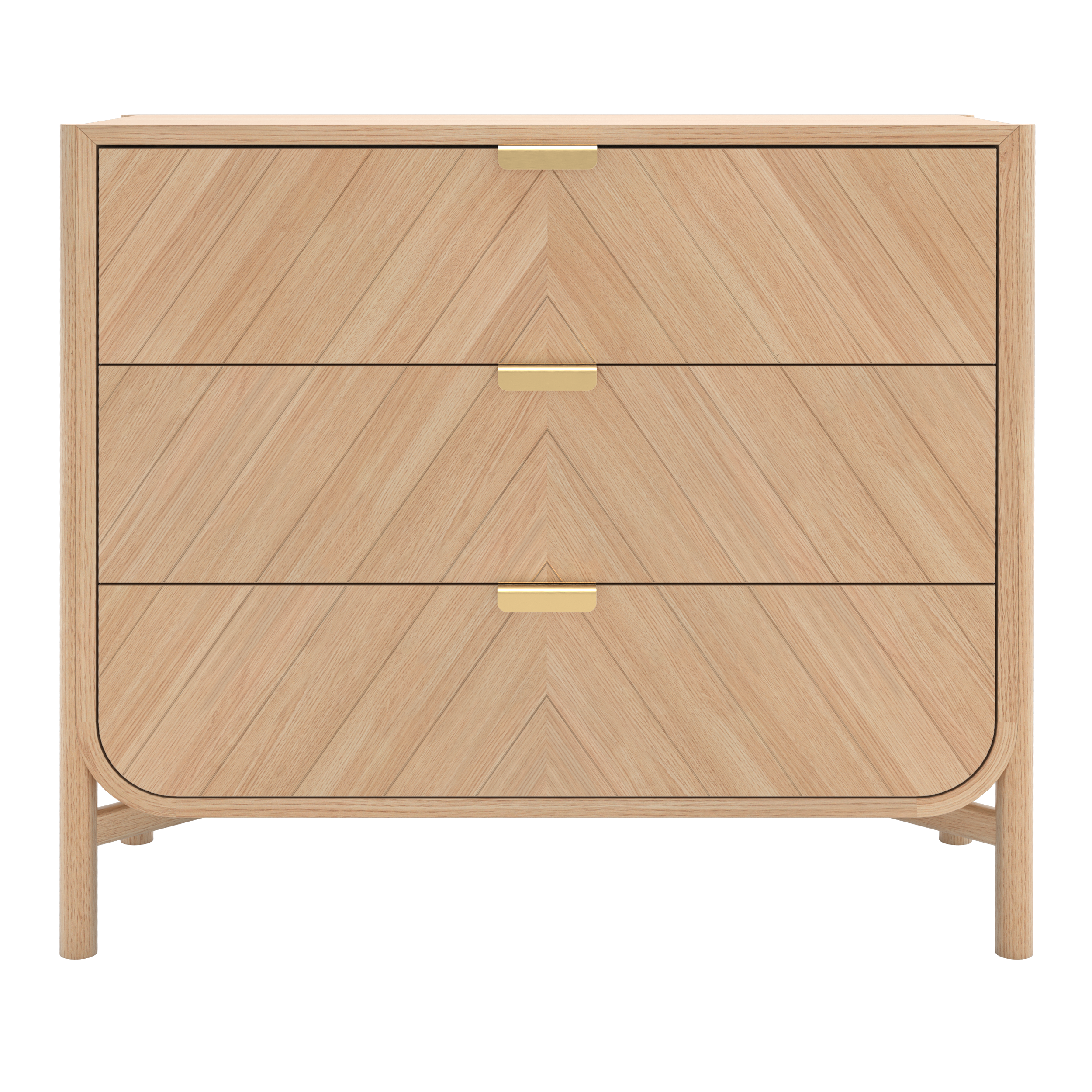 Commode en chêne teinté à 3 tiroirs, poignées en laiton, MARIUS, HARTO