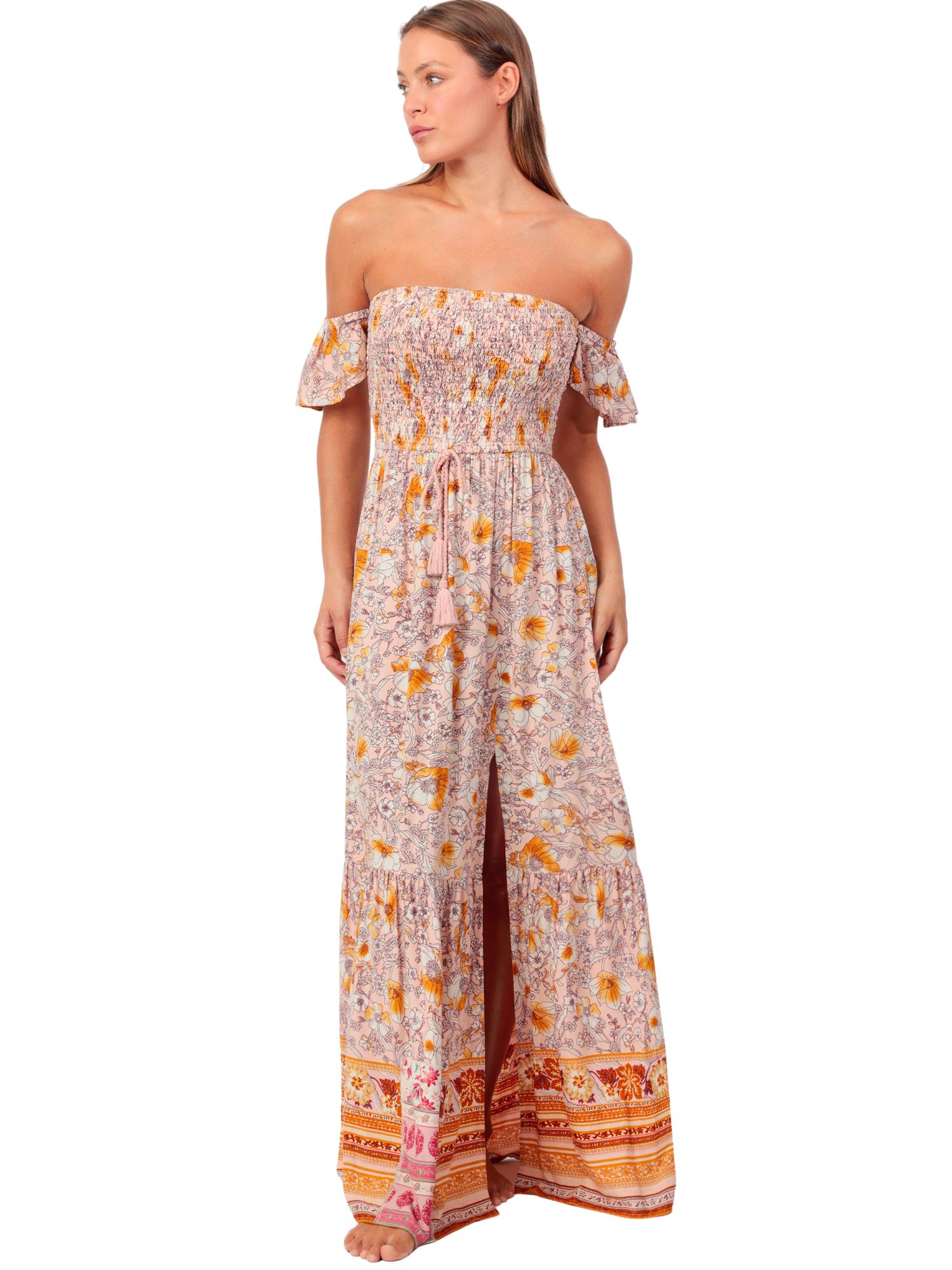 Robe longue estivale bustier manches tombantes Flowers, ADMAS