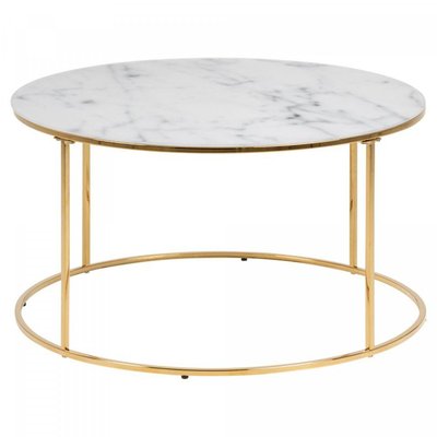 Table basse design en verre effet marbre blanc pied doré BOLTA MEUBLES & DESIGN
