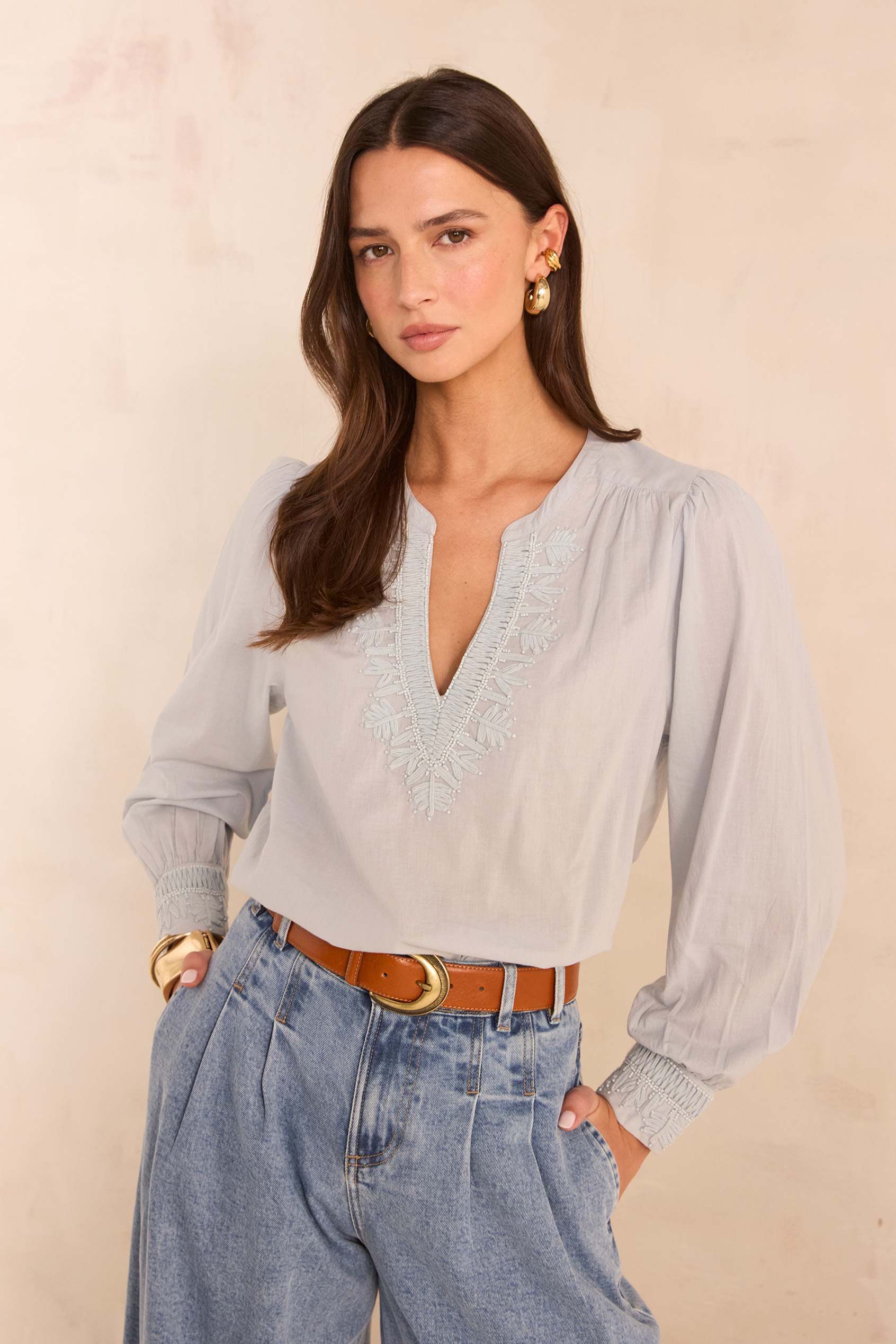 Blouse brodée à manches longues en coton MAISSA, Maison 123