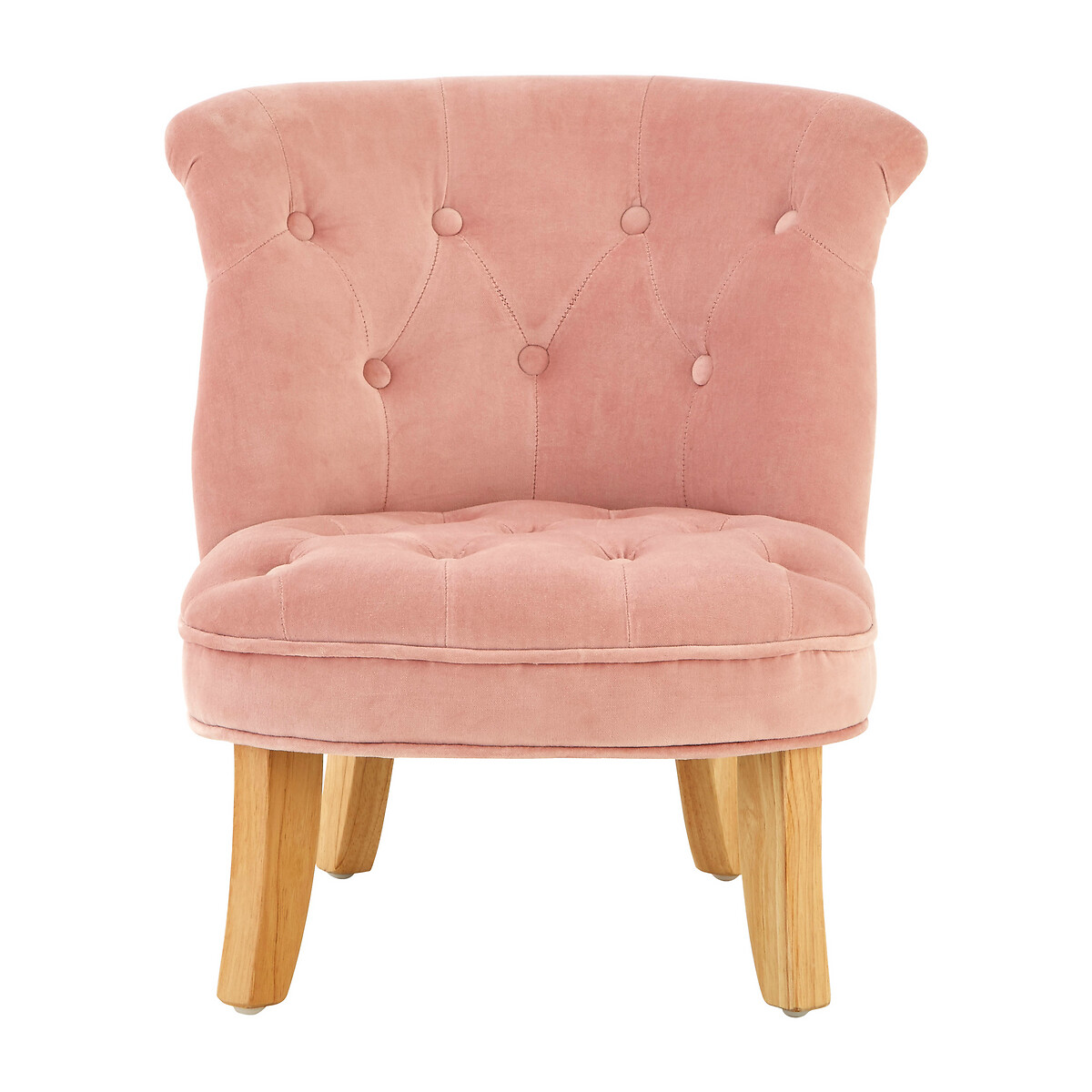 pink velvet chair wooden legs