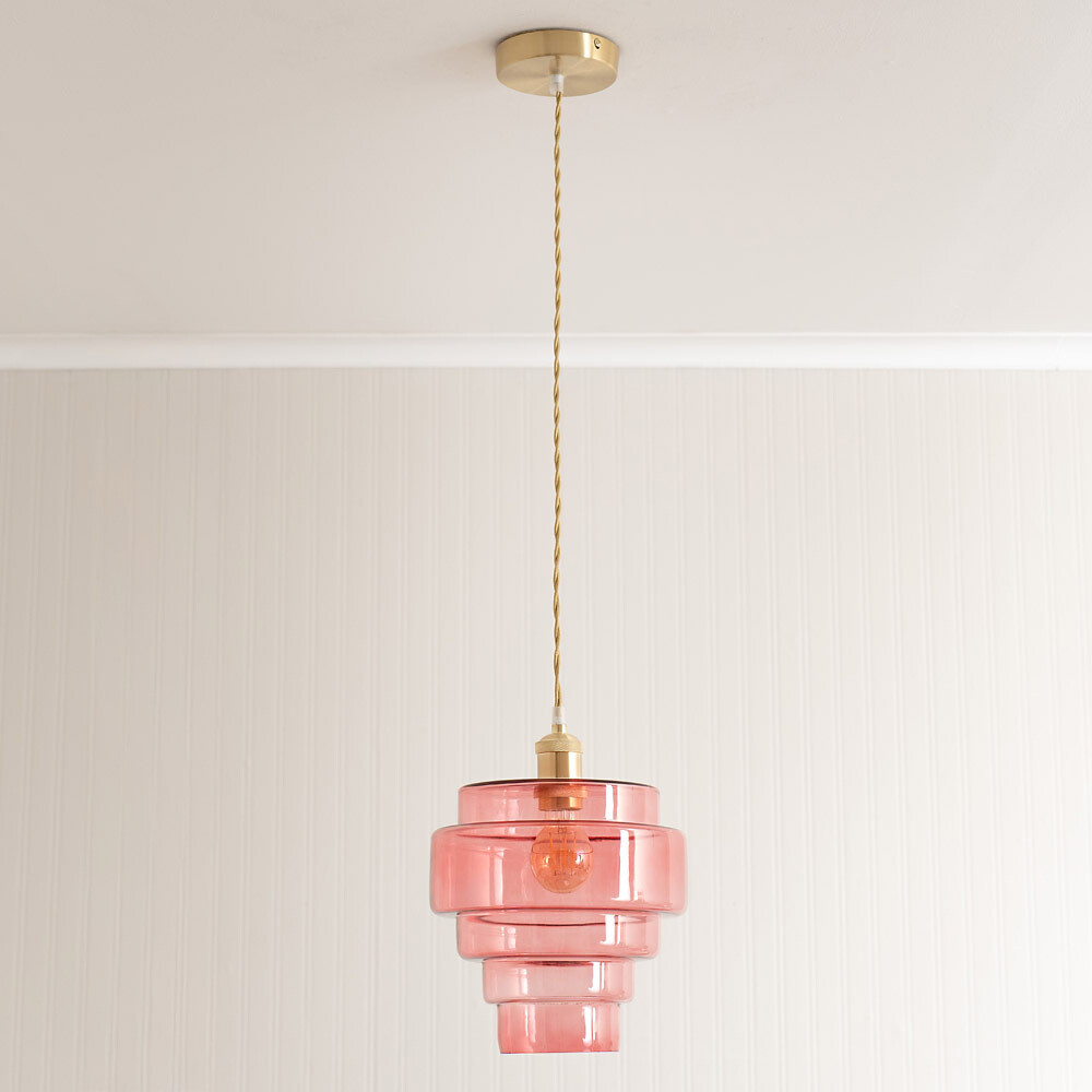 Lora Pendant Light with Glass 5-Tier Shade in Brushed Gold, SO'HOME