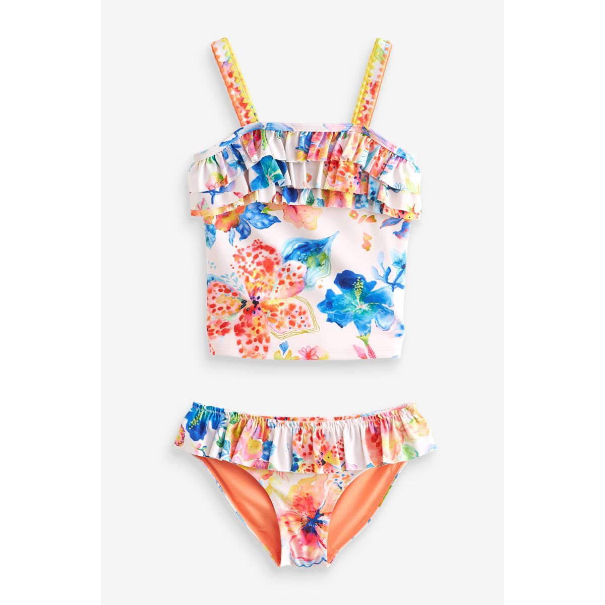 Maillot De Bain Bouée Intégré Bikini 3 Pièces Fille 4-13 Ans - Bustier Volants Culotte - Imprimé été - Pour Plage/piscine 2 Pièce