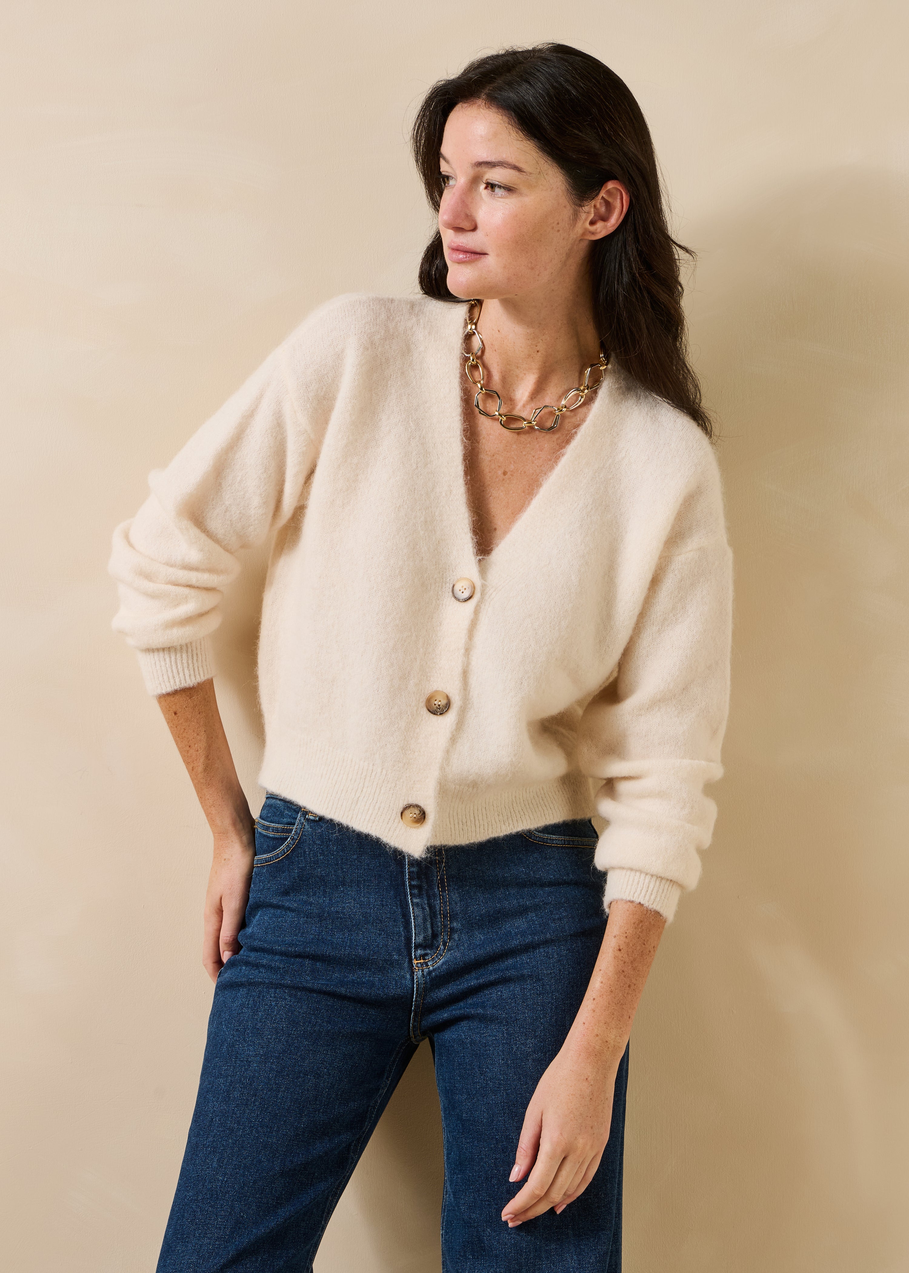 Gilet court col V manches longues, LA FEE MARABOUTEE