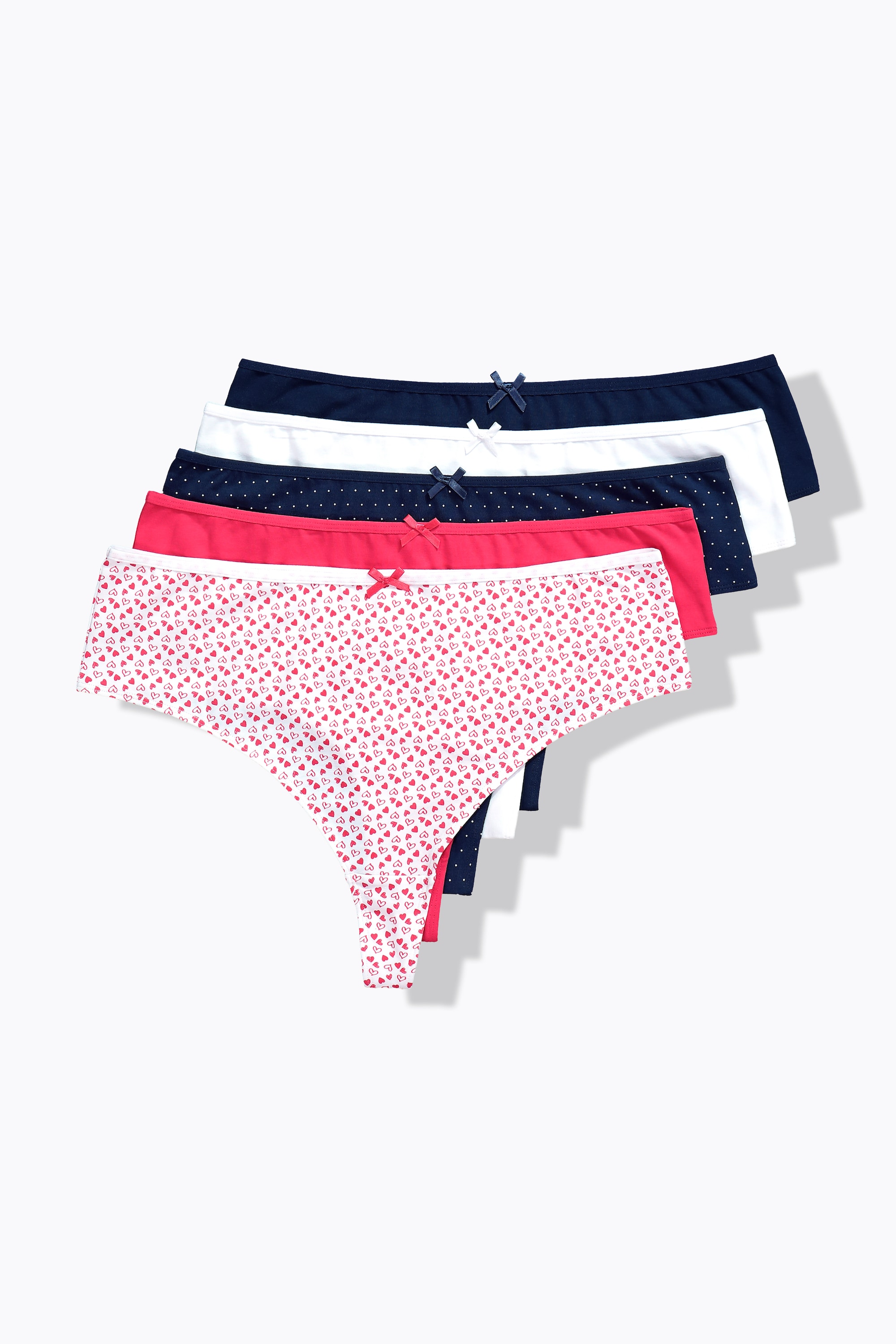 Strings en lot de 5. Motif cœurs/uni, ULLA POPKEN