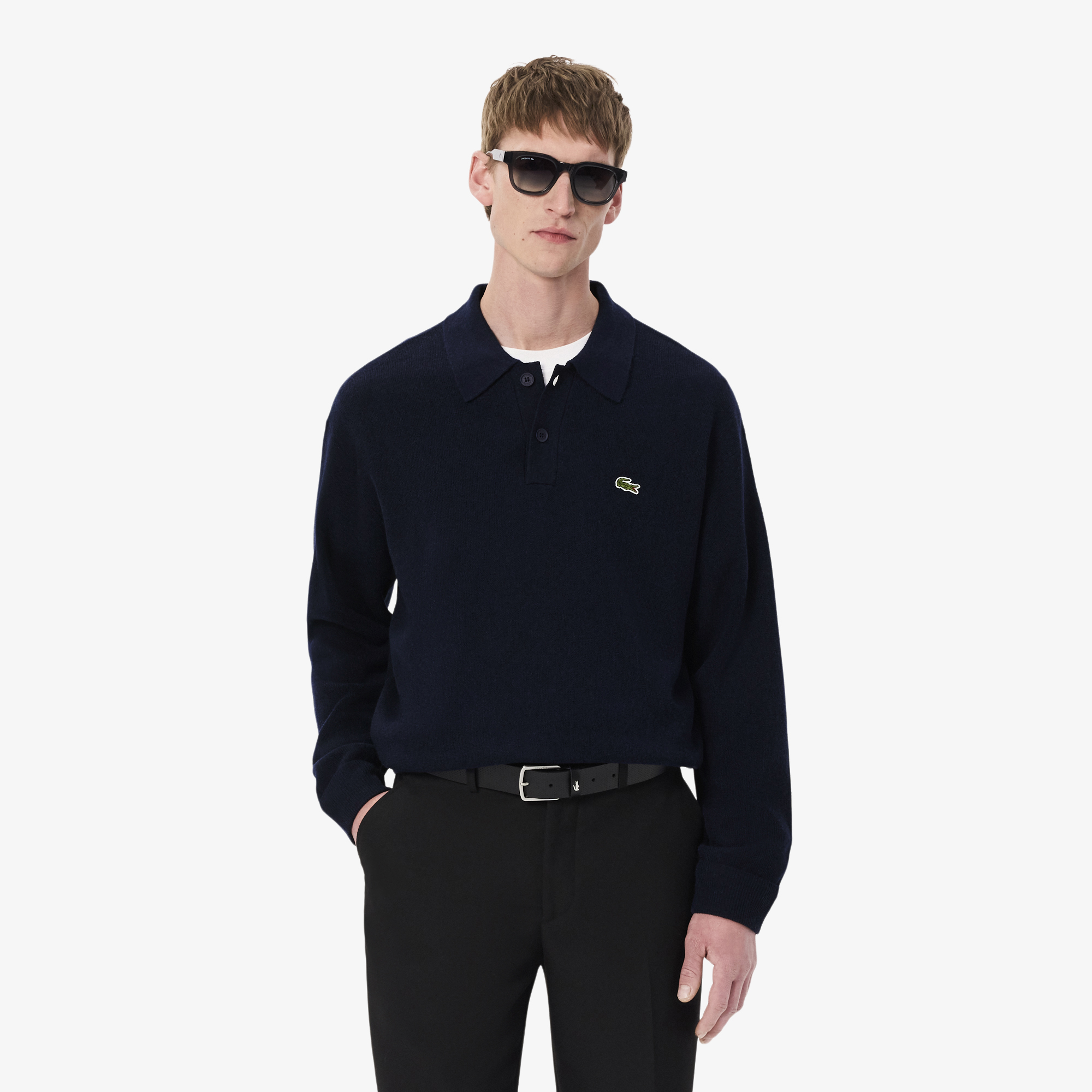 Pull polo relaxed fit en laine, LACOSTE