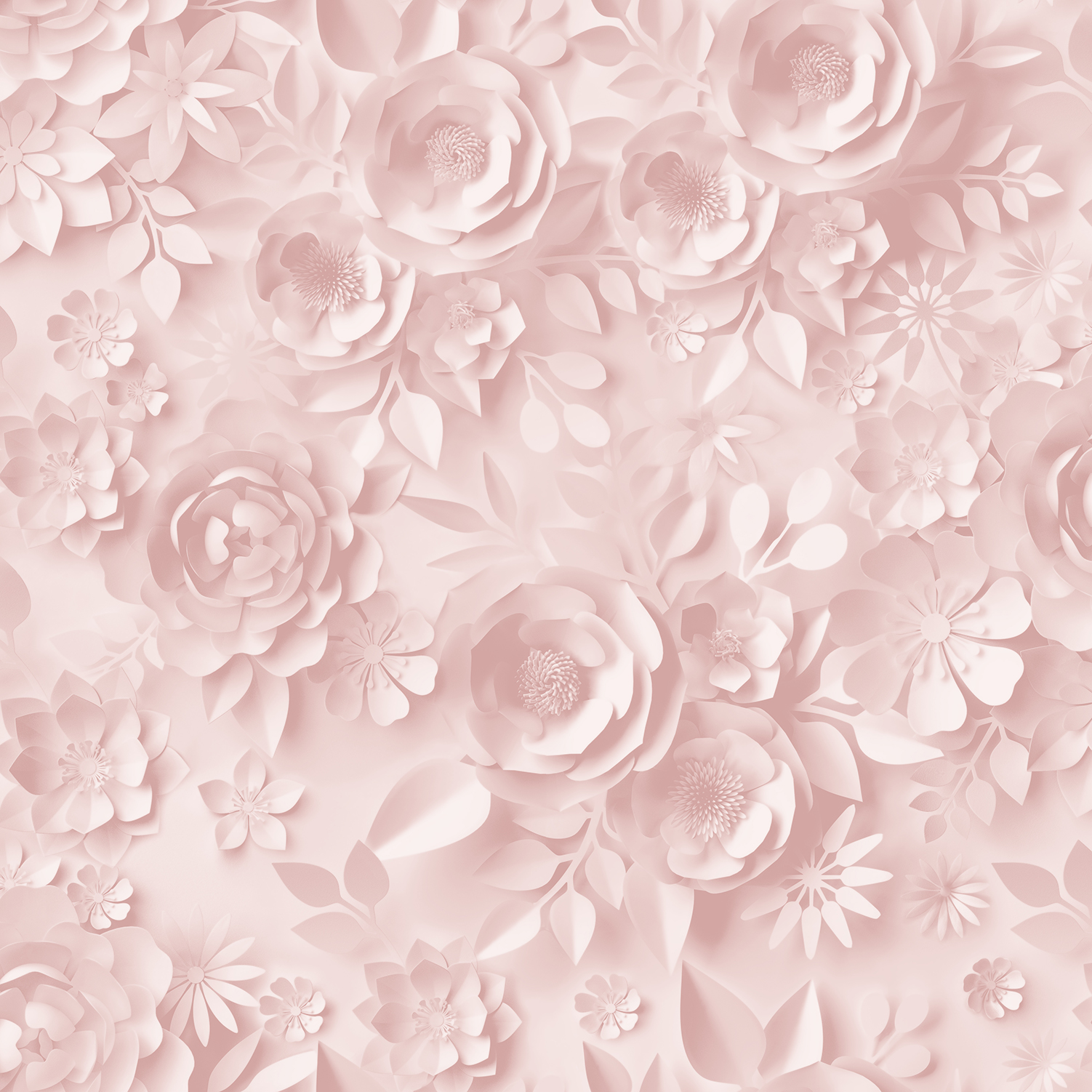 Papier peint enfant fleurs 3D rose poudré délicat, HEXOA