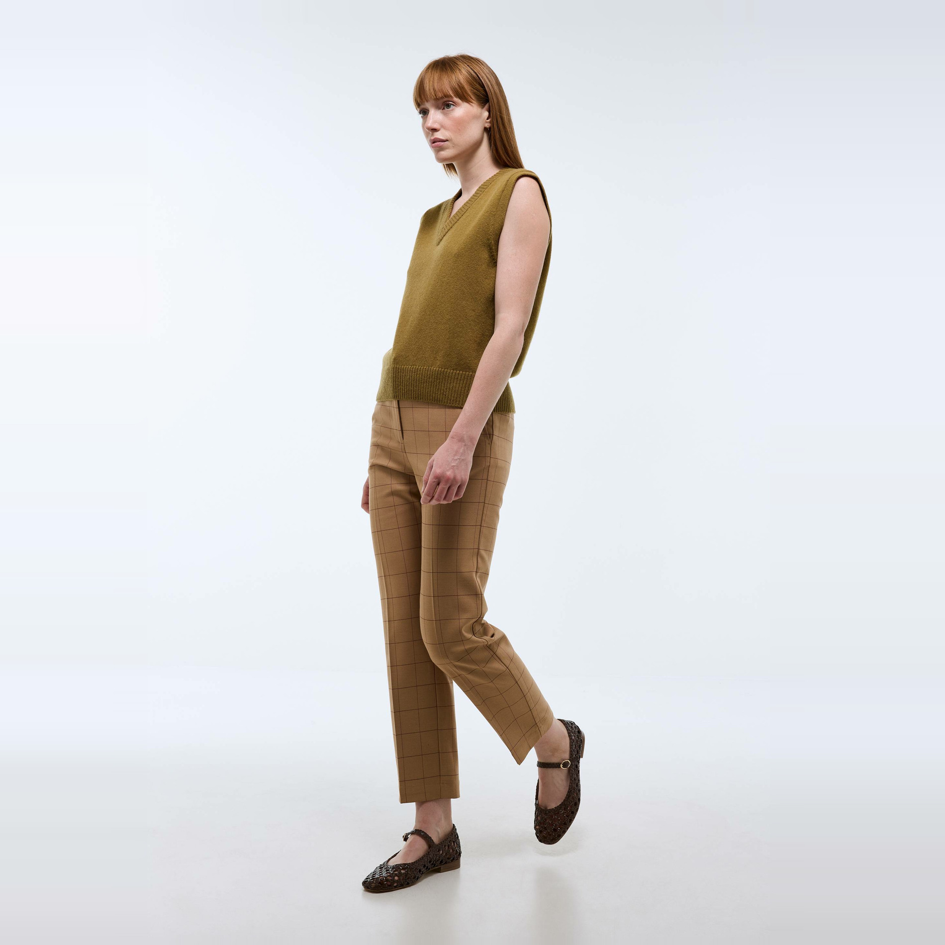 Pantalon droit plis cassé à carreaux, MONOPRIX