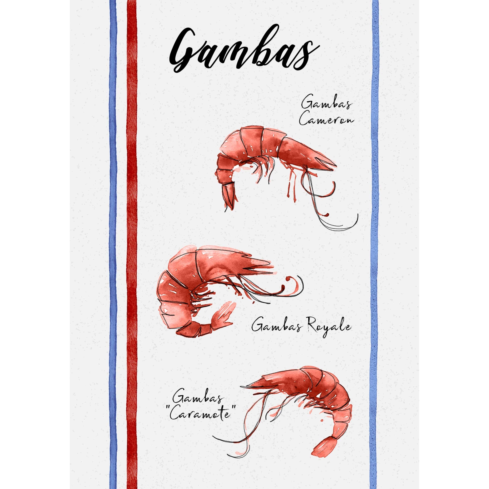 Lot de 3 torchons en coton lavé fruits de mer, SUD ETOFFE