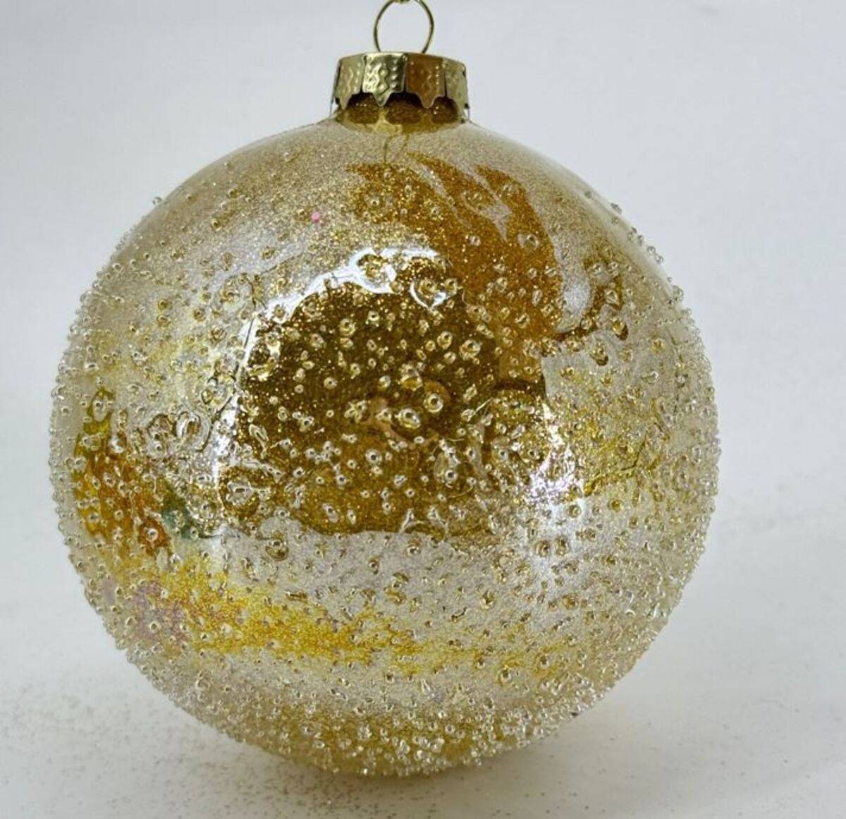Boule de Noël en verre à picots dorés intérieurs D. 100 mm, FEERIC LIGHTS & CHRISTMAS