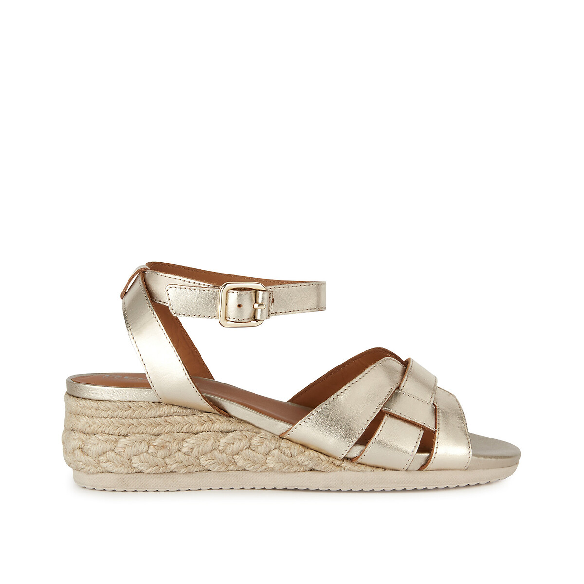 Ischia corda breathable wedge sandals in leather, gold-coloured, Geox ...