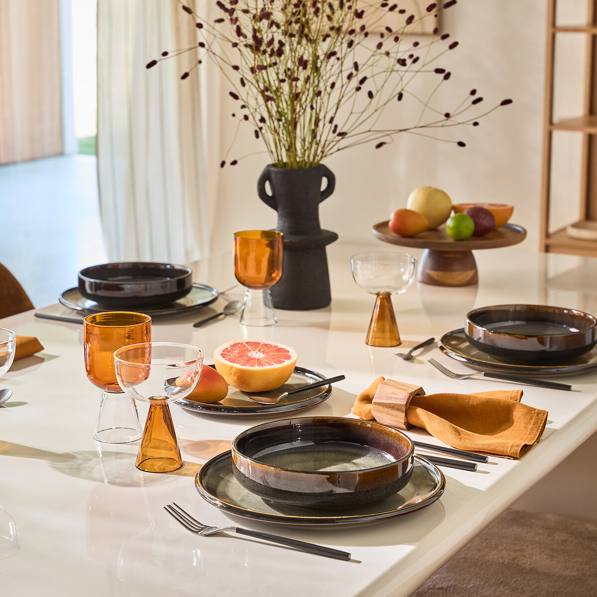 Set zuka, 4 flache teller aus reaktiv glasiertem steingut braun La Redoute Interieurs