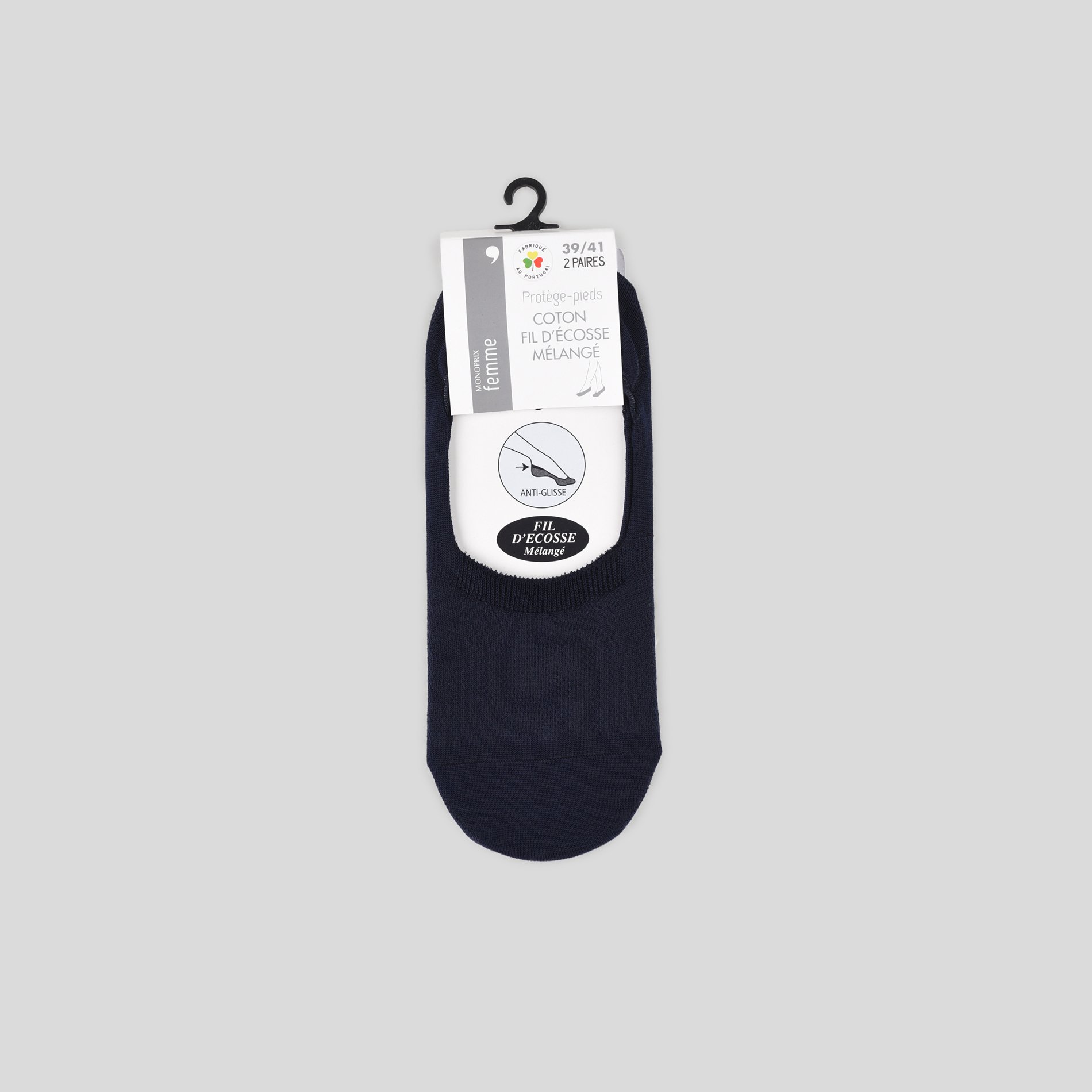 Lot de 2 paires de protège-pieds fil d'Ecosse, MONOPRIX