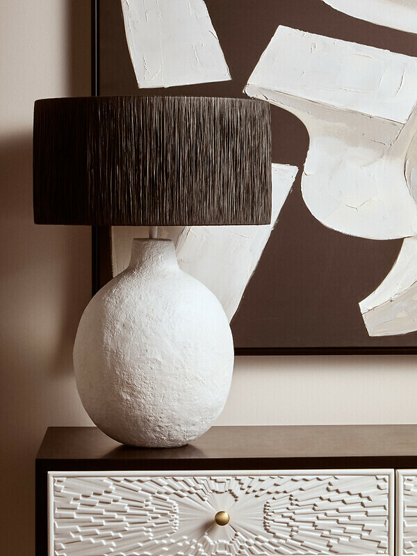 61cm Coole Papier Mache Style Table Lamp With Black Raffia Shade, ÉDITÉ