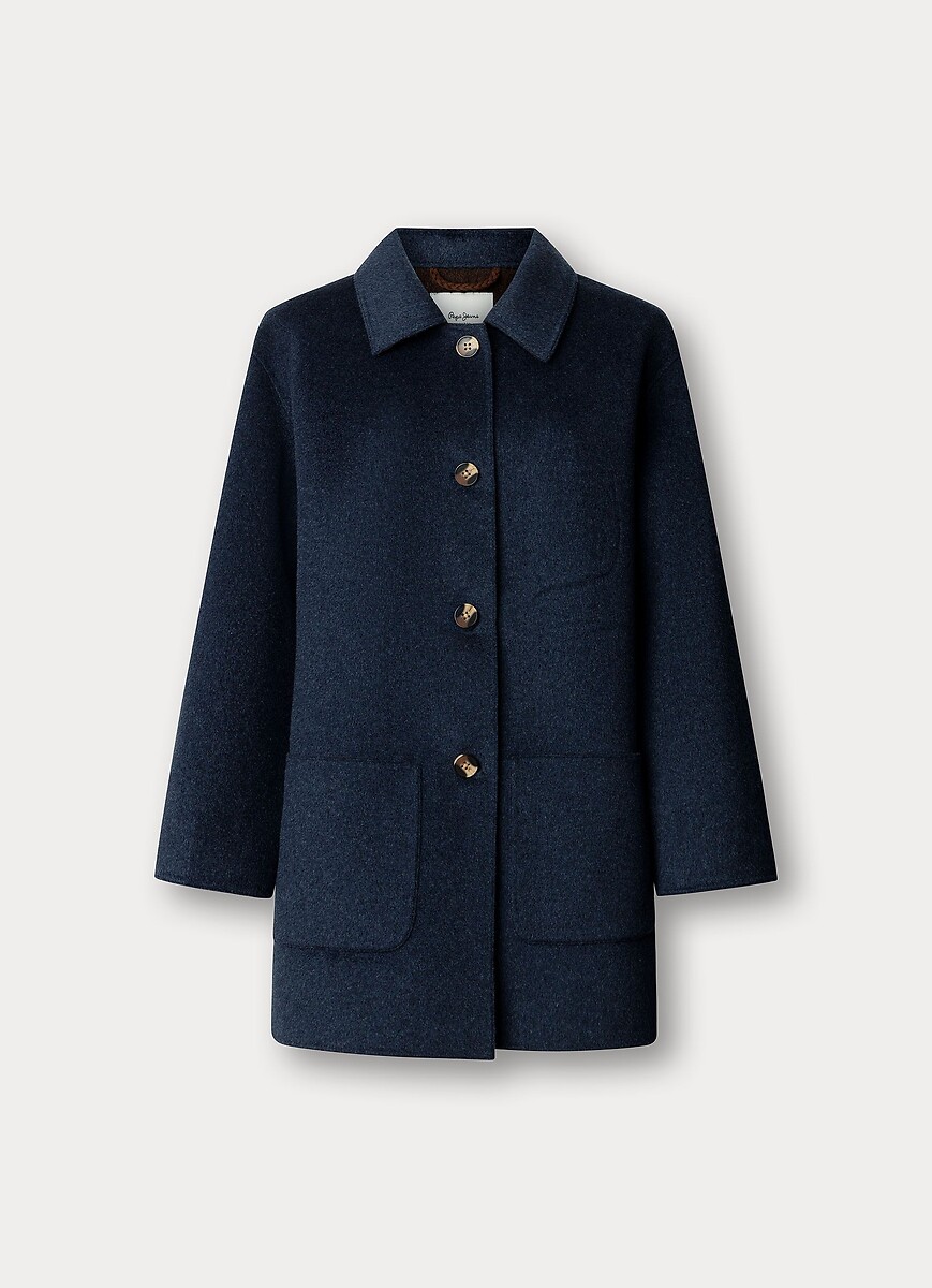 Wool Blend Coat with Integrated Scarf, PEPE JEANS