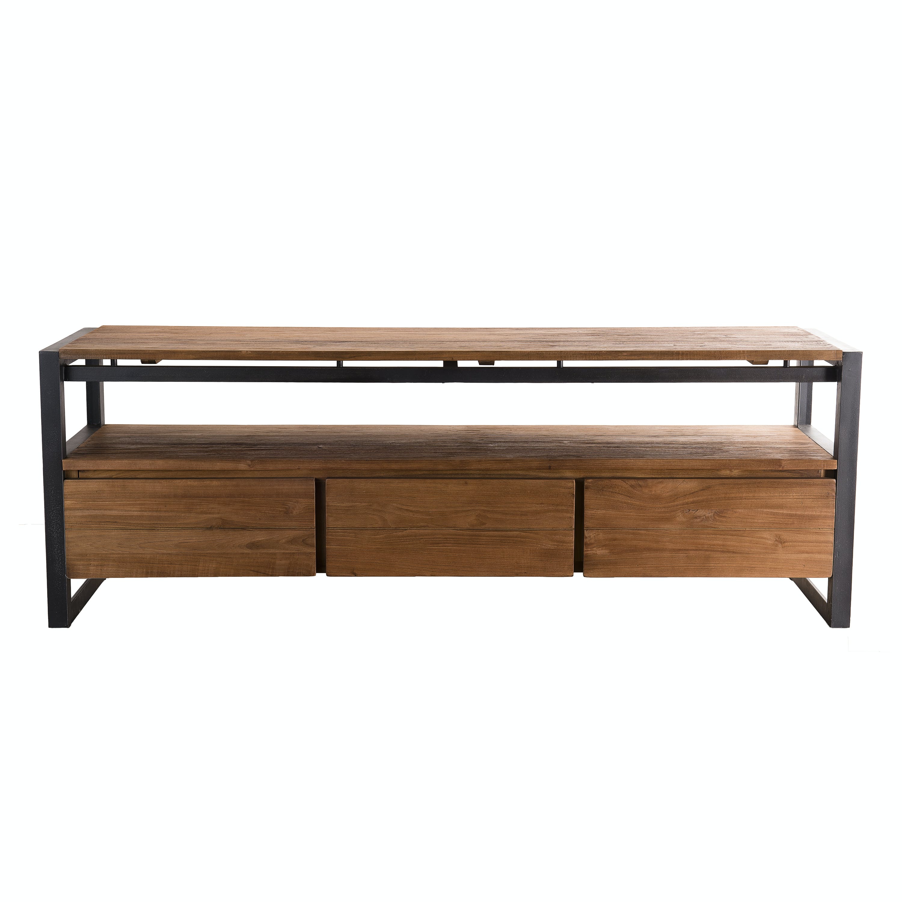 Meuble TV moderne style industriel 160cm en bois recyclé et métal avec 3 tiroirs SWING, PIER IMPORT