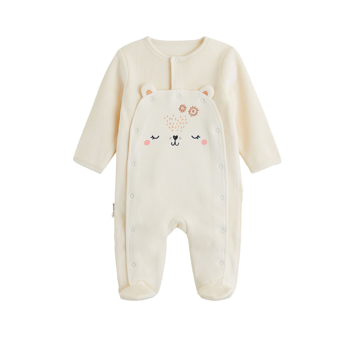 Pyjama bébé en velours ouverture pont Neige, PETIT BEGUIN