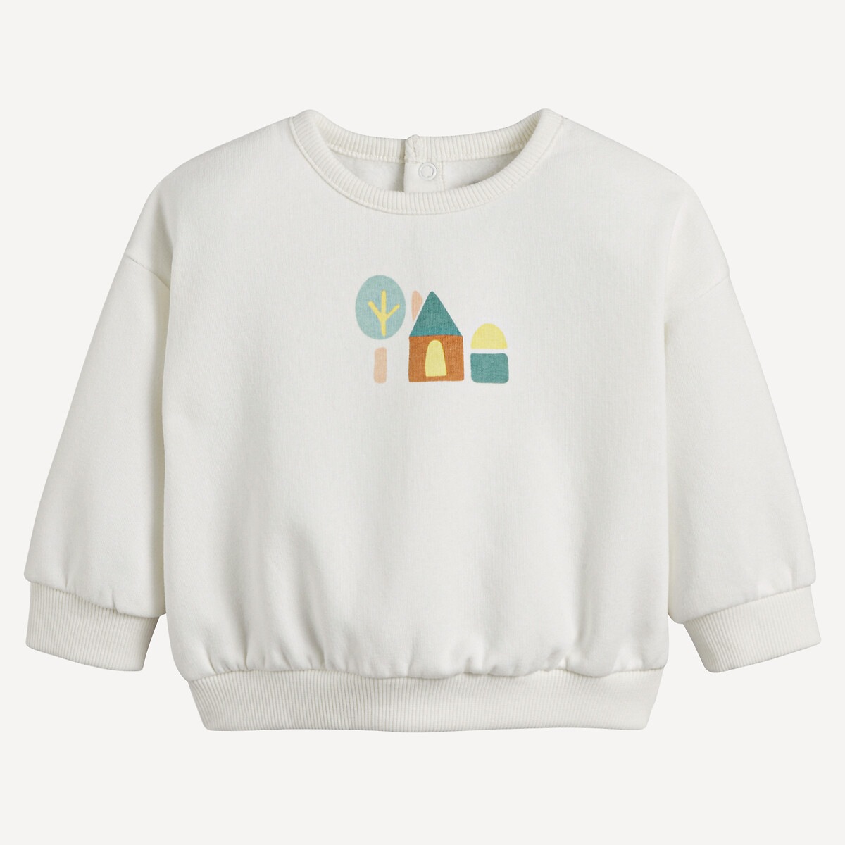 Sweater met ronde hals, in molton, drukknoopsluiting achteraan