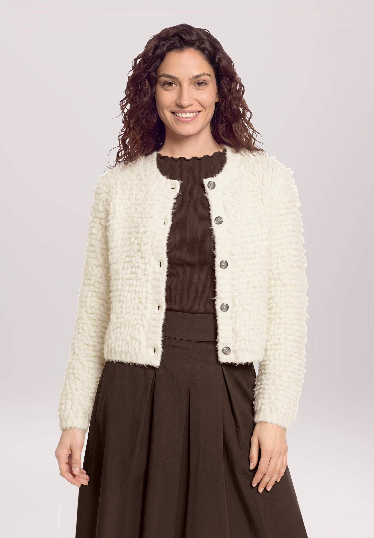 Cardigan en maille à encolure ronde, CARTOON