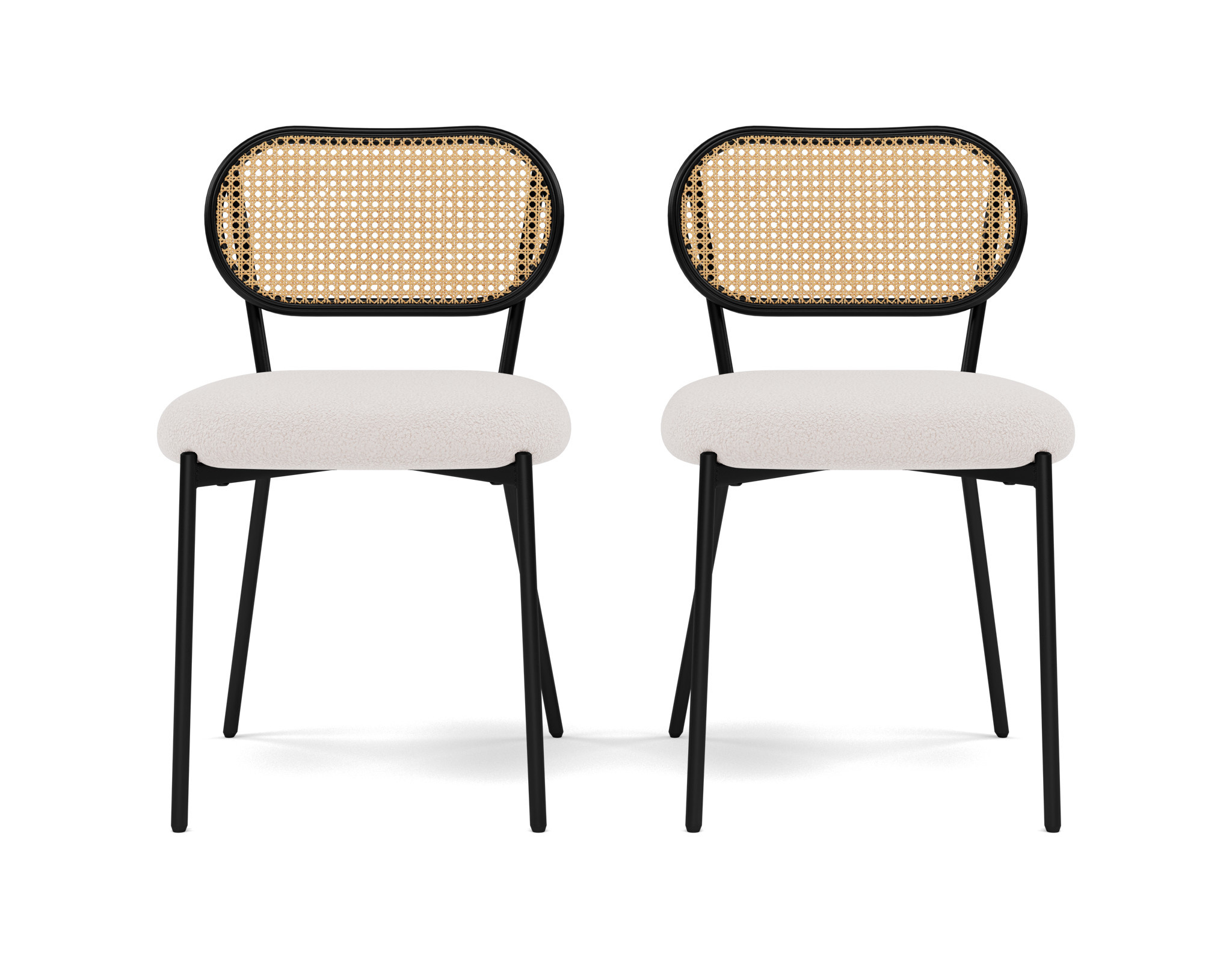 Lot de 2 chaises cannage tissu bouclette, LUCIANO, BEST MOBILIER