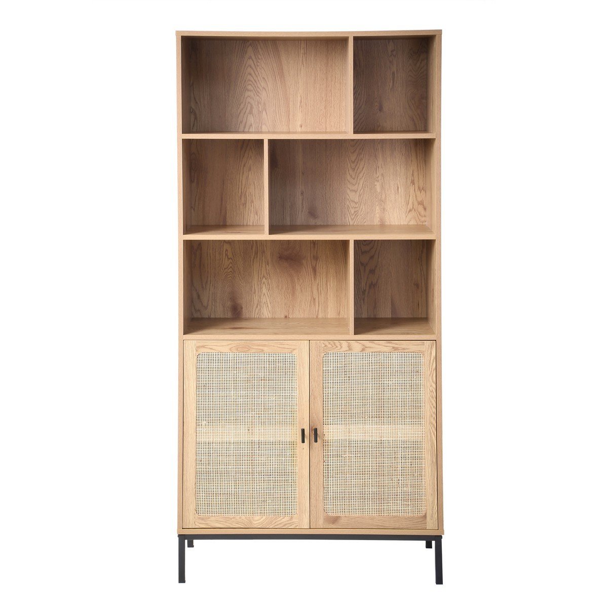 Bibliothèque 6 Cases et 2 Portes en Rotin Naturel H175cm - JAYA, CALICOSY