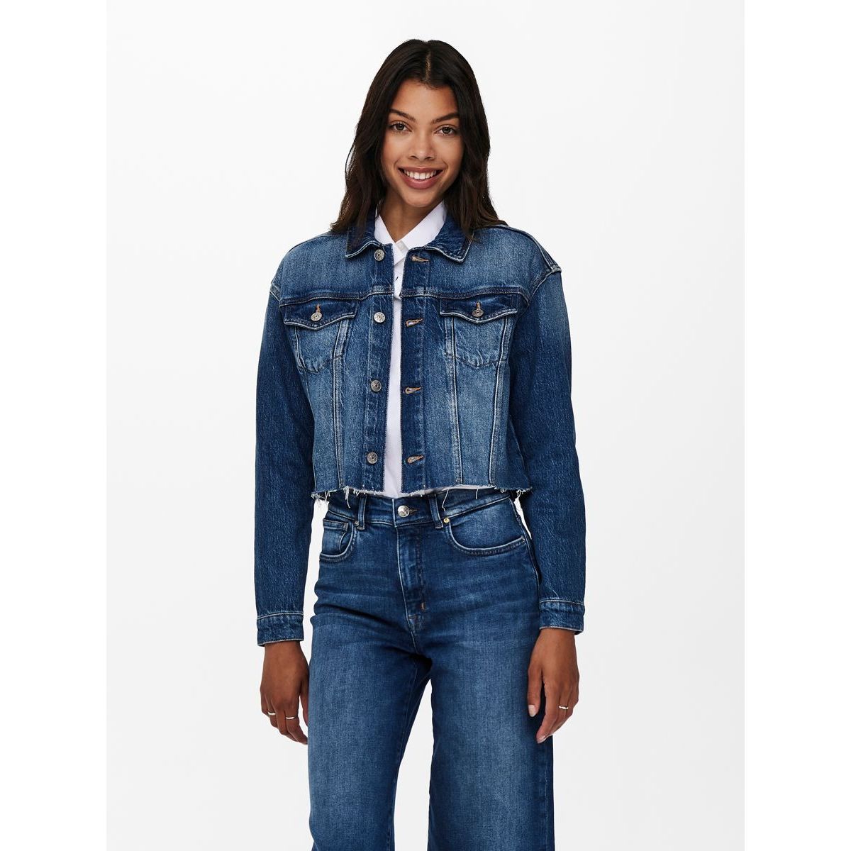 Veste en jean raccourci veste en jean bleu medium blue denim