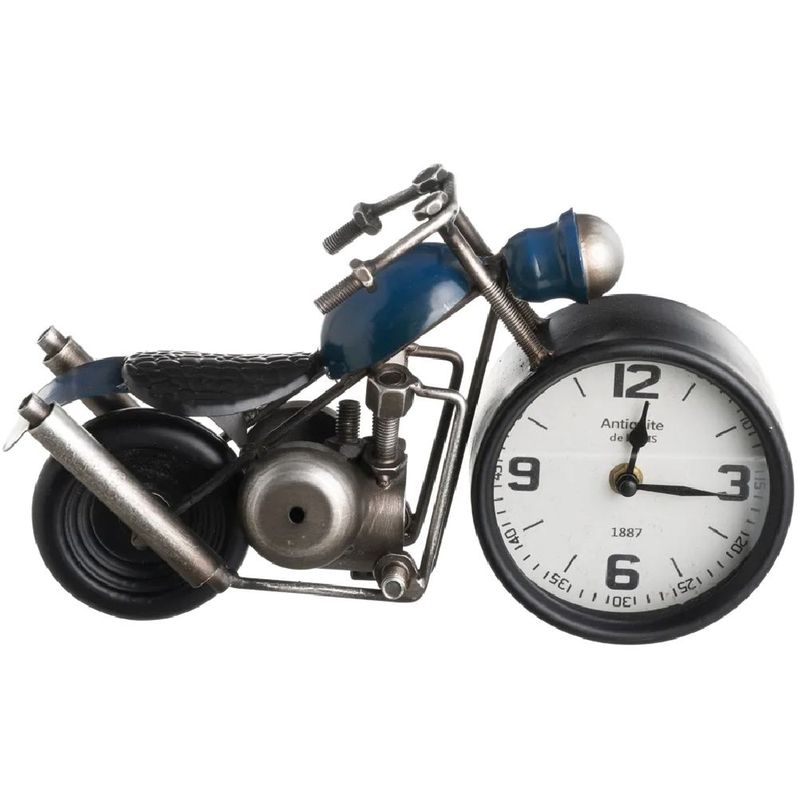 pendule en metal forme moto couleur bleue 32 cm