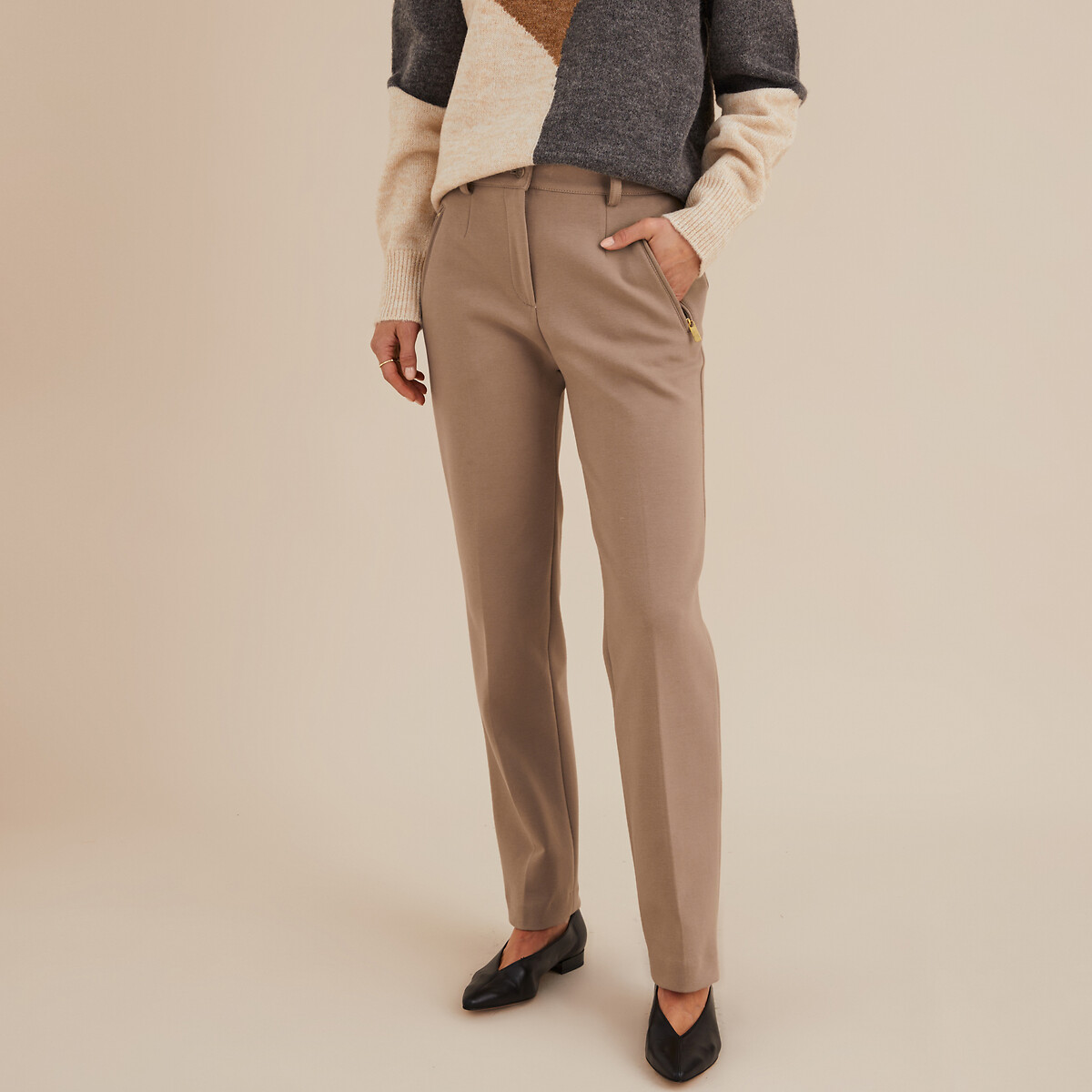 Stretch Knit Trousers with Straight Leg and High Waist, ANNE WEYBURN