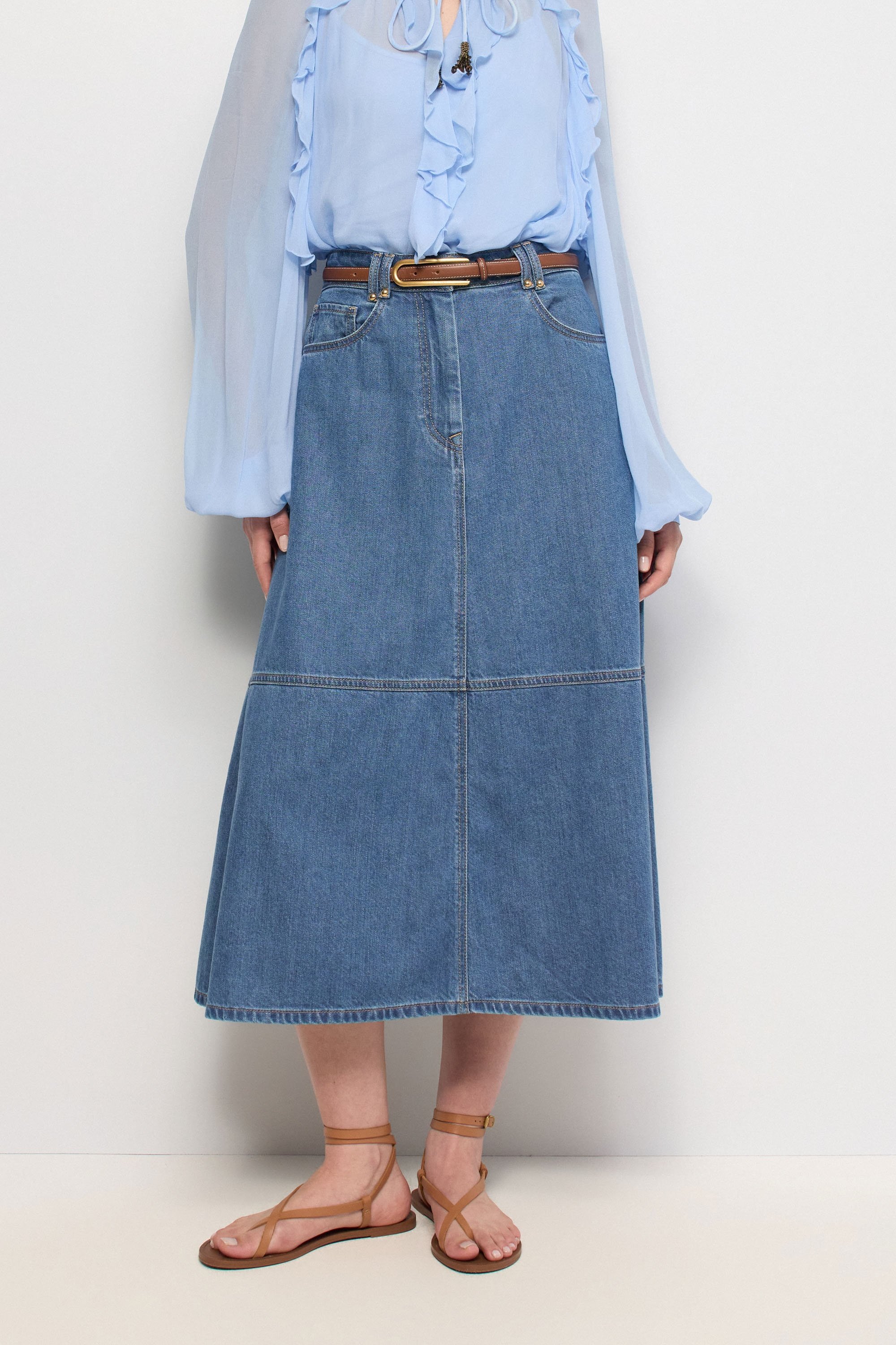 JUPE MIDI EN LIGHTDENIM, SALSA JEANS