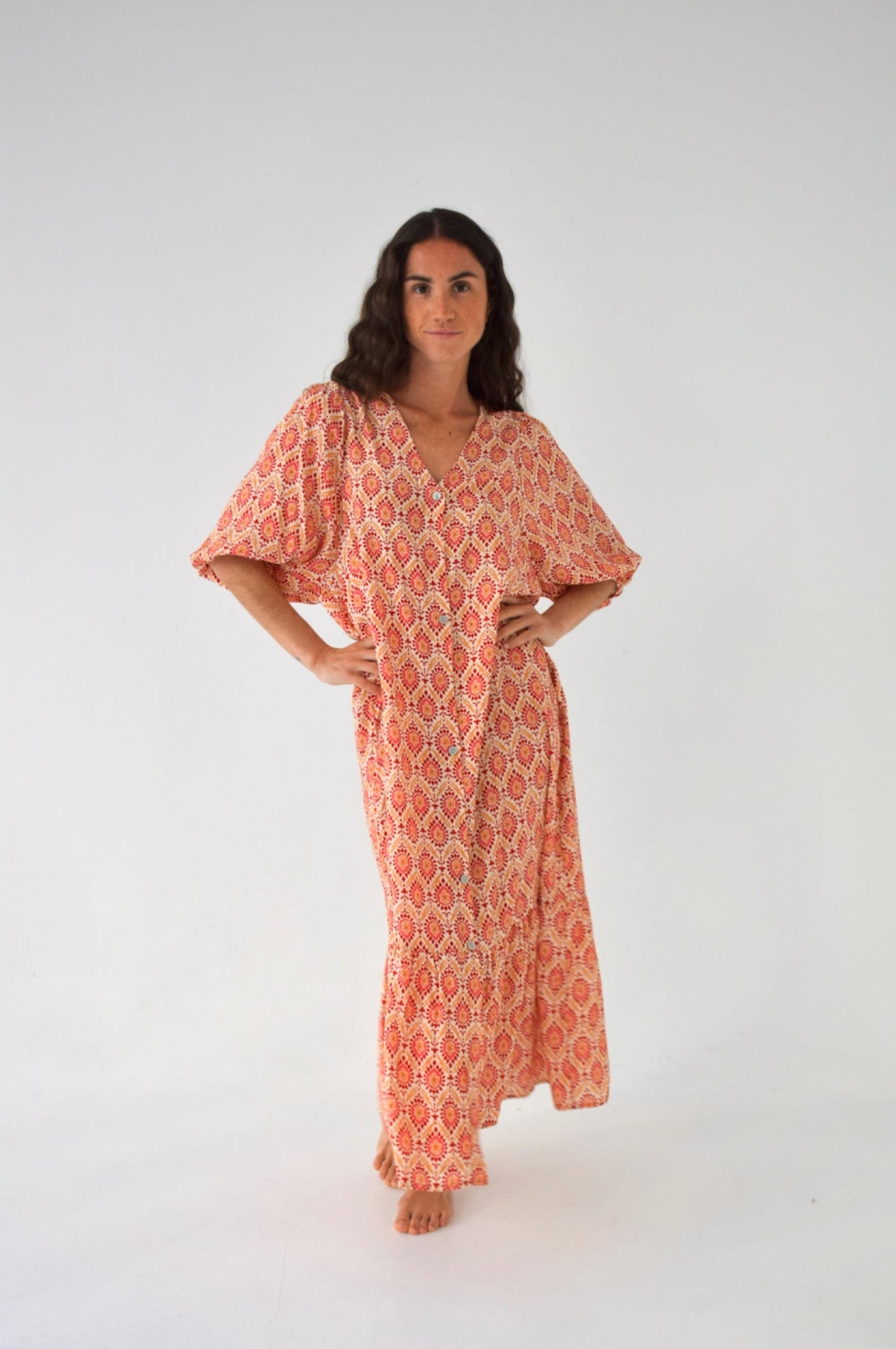 Robe imprimée boutonnée volant MICA, MINDTRAVELER
