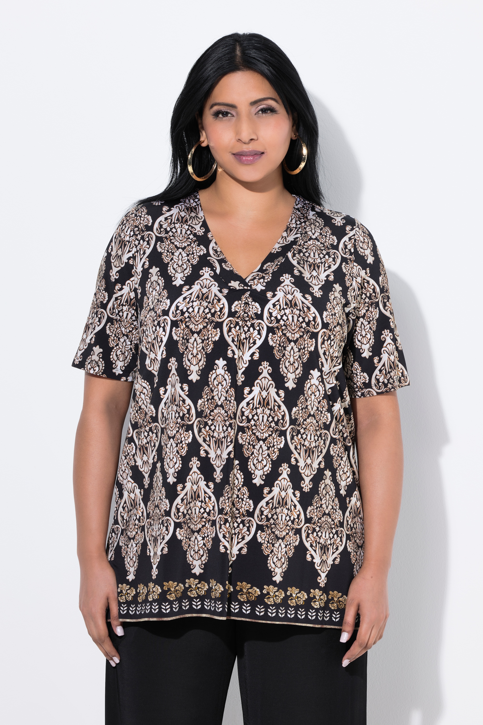 Blouse au tombé fluide, manches courtes, ULLA POPKEN