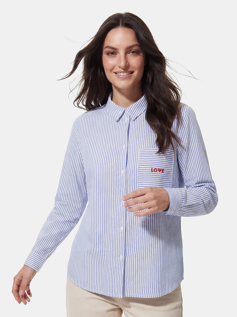 Camicia a righe con scritta sul petto, PIECES
