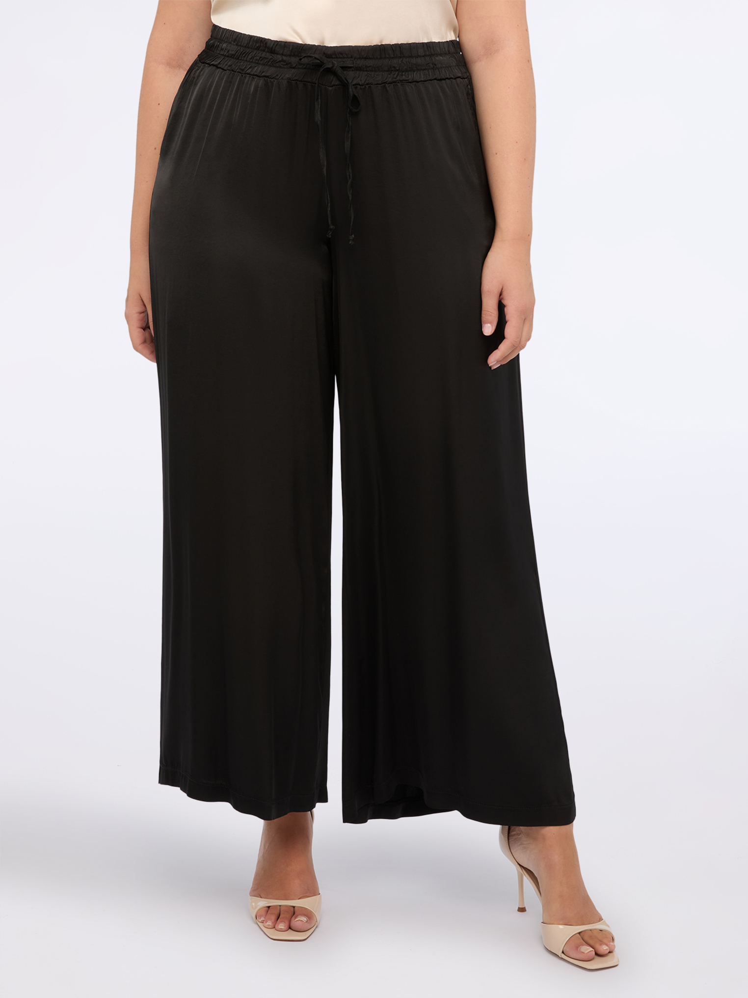 Pantalon jambe large en satin stretch, FIORELLA RUBINO