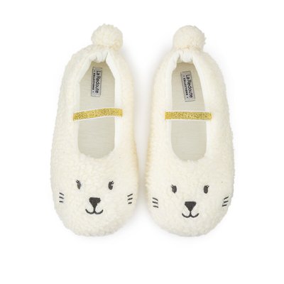 Chaussons ballerines chauds peluche broderie lapin LA REDOUTE COLLECTIONS