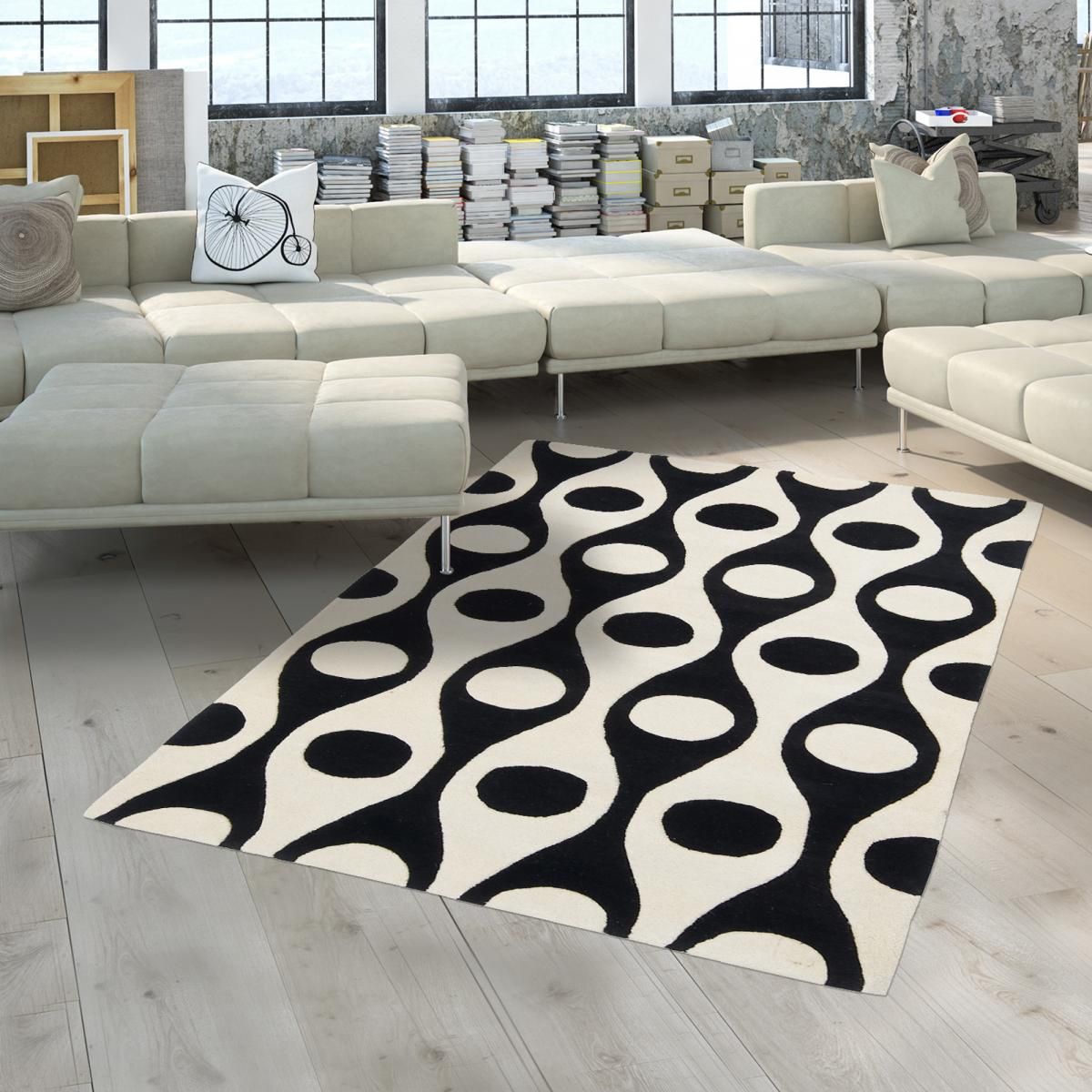 Tapis salon sovra 90x160 tuft main Couleur blanc noir Impalo