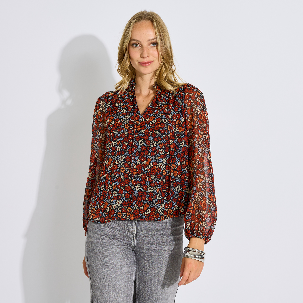 Blouse fluide col V imprimé fleuri, GRAIN DE MALICE