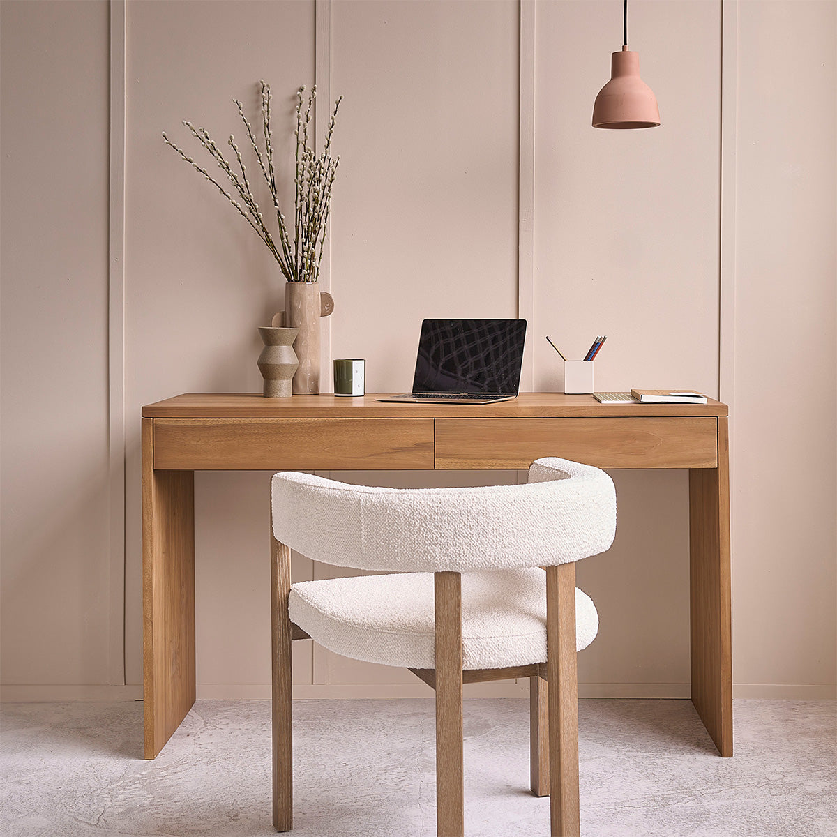 Bureau en bois de teck 130 cm 2 tiroirs  TRISTAN, BERAH GETAH