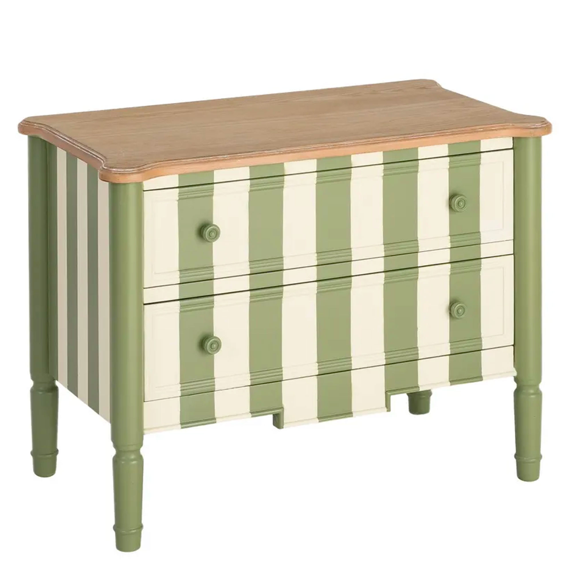 Petite Commode classique 2 tiroirs bois beige et vert 80x45x60cm, WADIGA