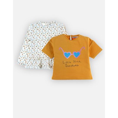 Set de 2 t-shirts en coton BIO, moutarde/écru NOUKIE'S