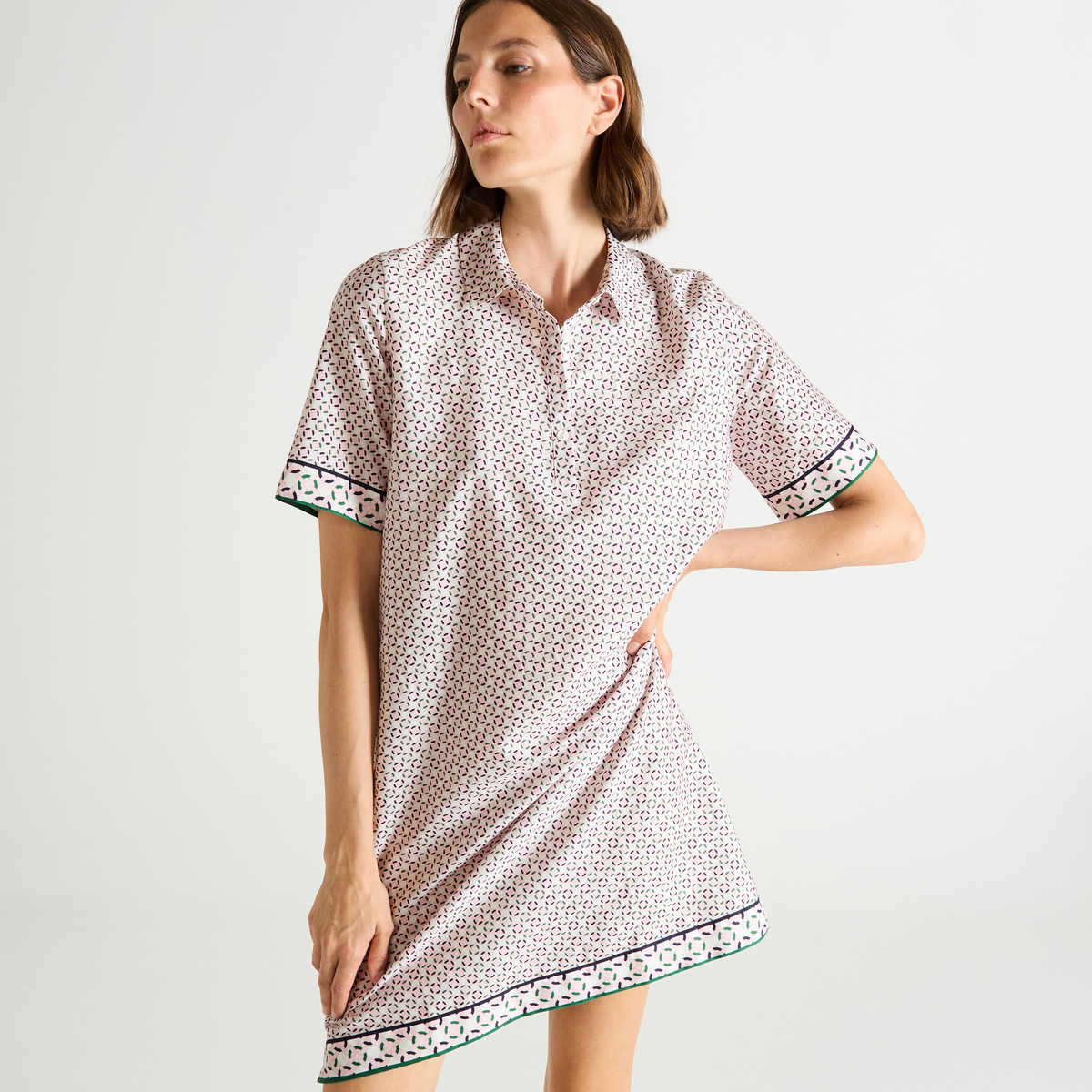 Chemise de nuit courte col classique en satin MARINA, LAURENCE TAVERNIER