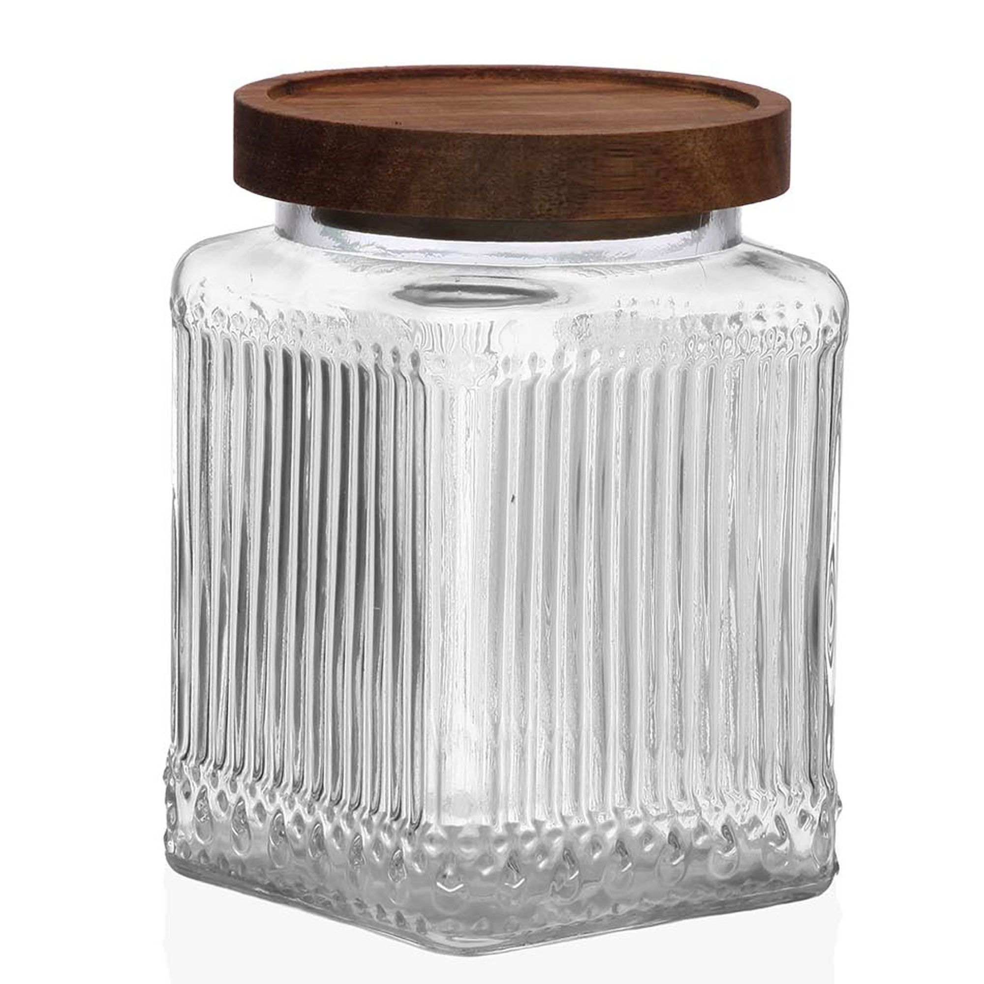 Bocal cuisine carré en verre strié bouchon acacia 730ml, VERSA