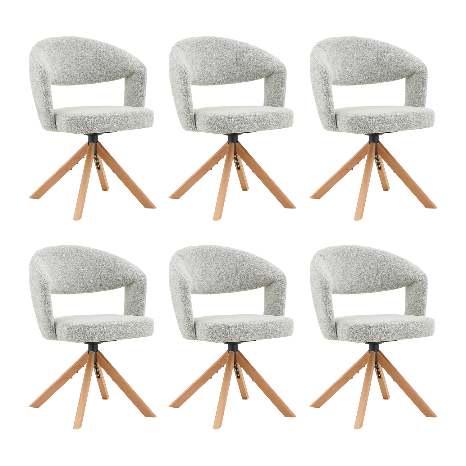 Lot de 6 fauteuils de salle à manger en chenille rotatif scandinave, CARMONDA, MEUBLES COSY